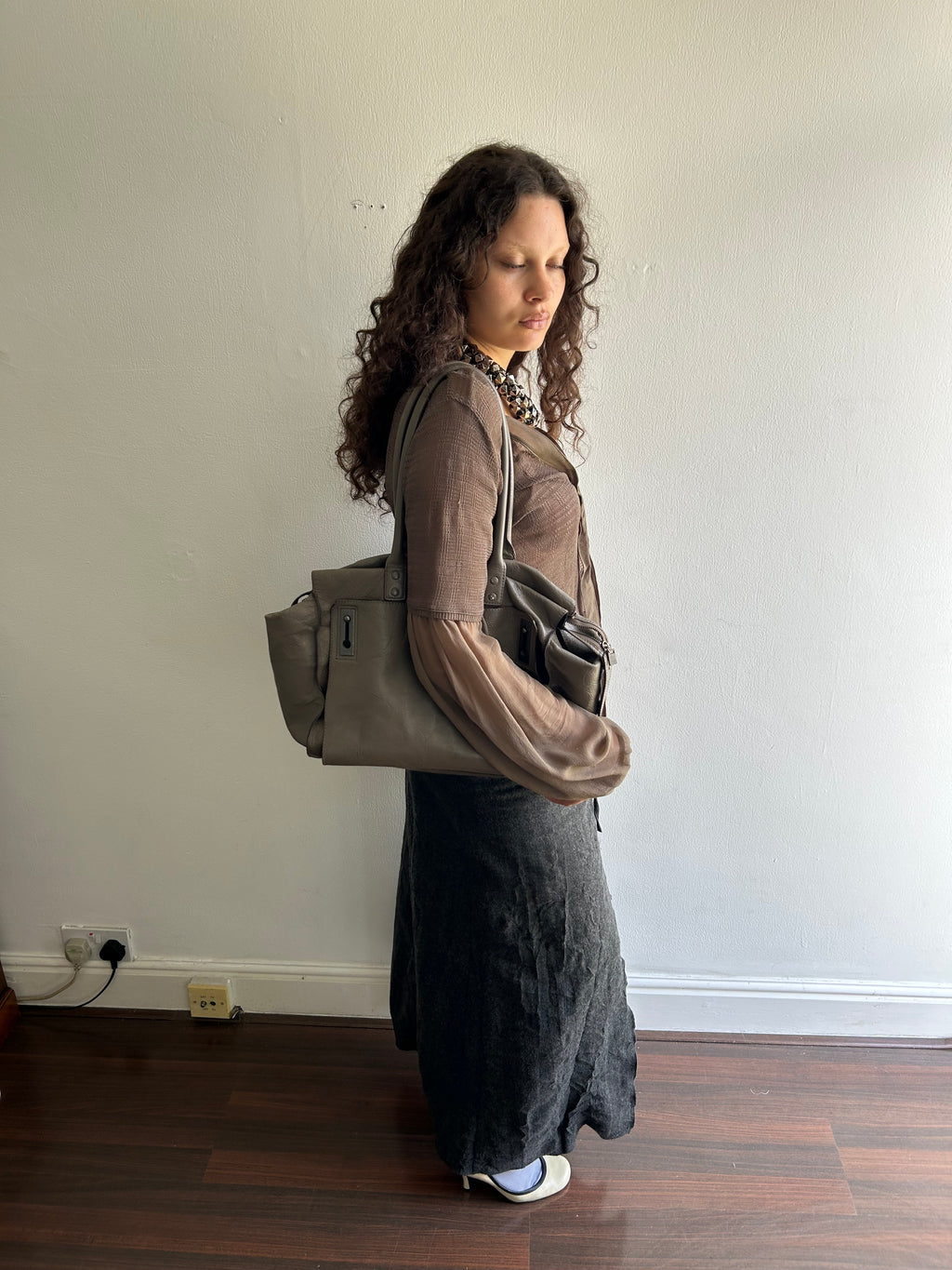 Brown Silk Button Up Top