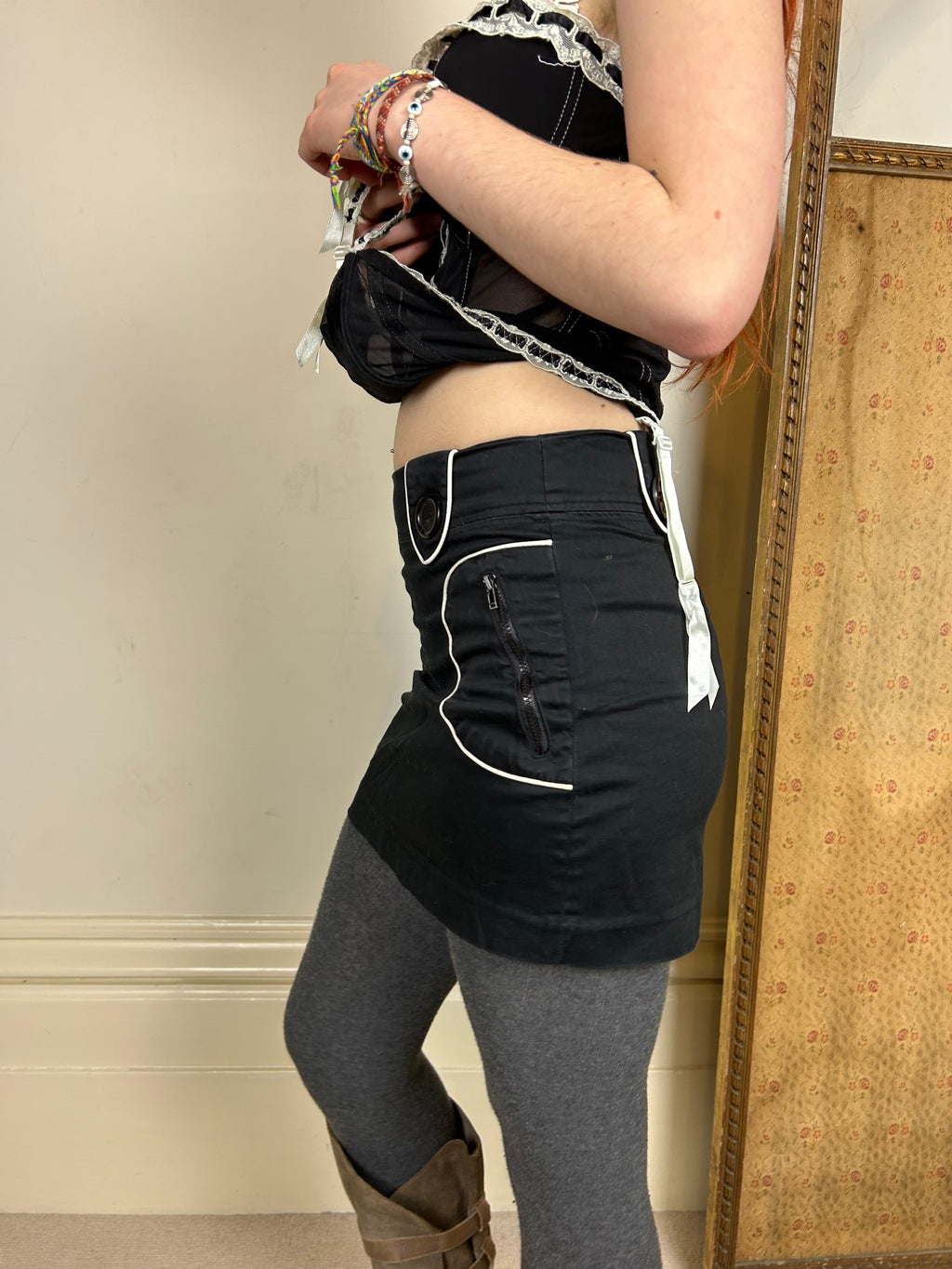 Black and white mini skirt