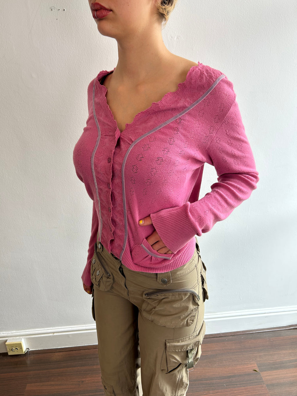 Pink Pointelle Cardigan