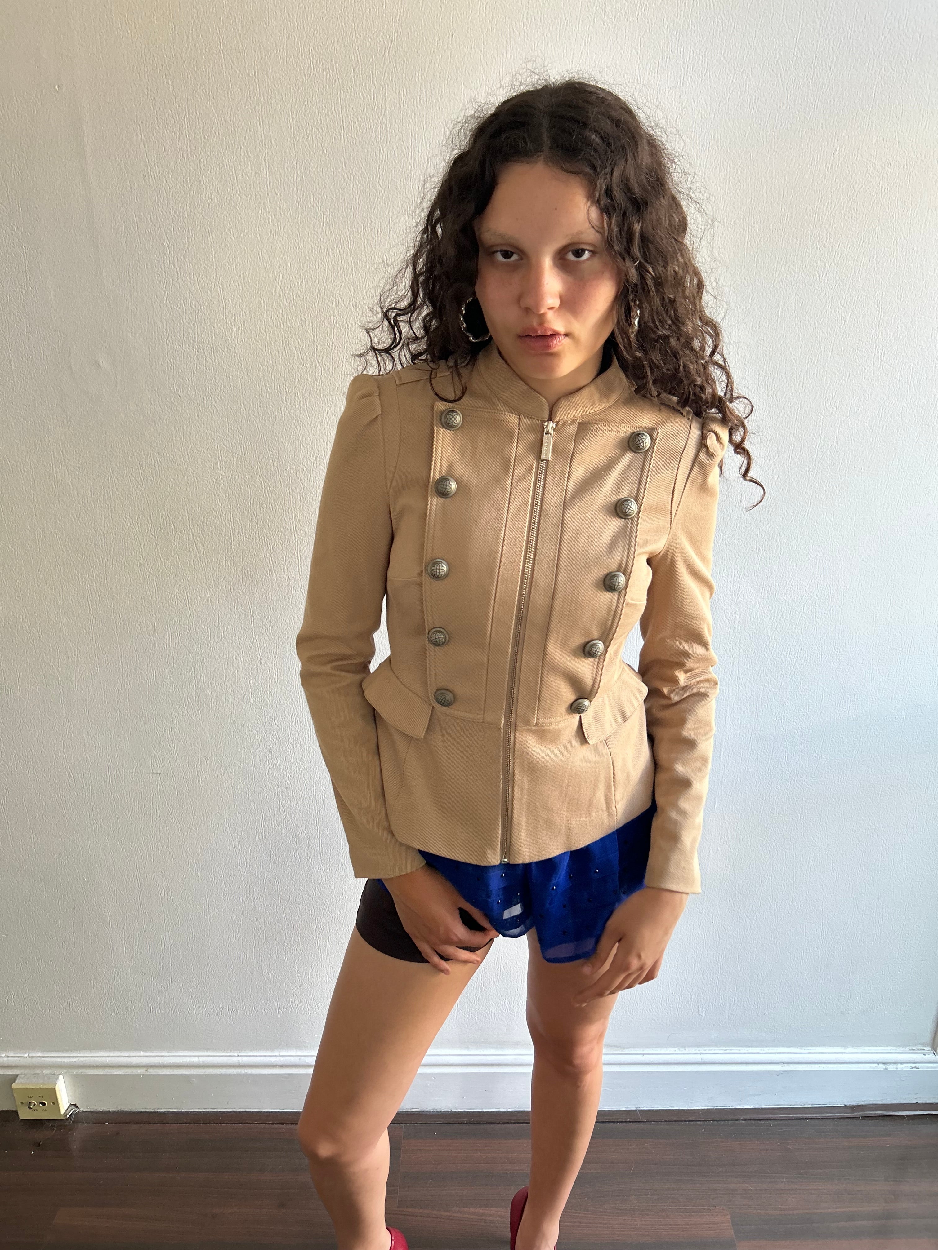 Beige Military Zip up Jacket