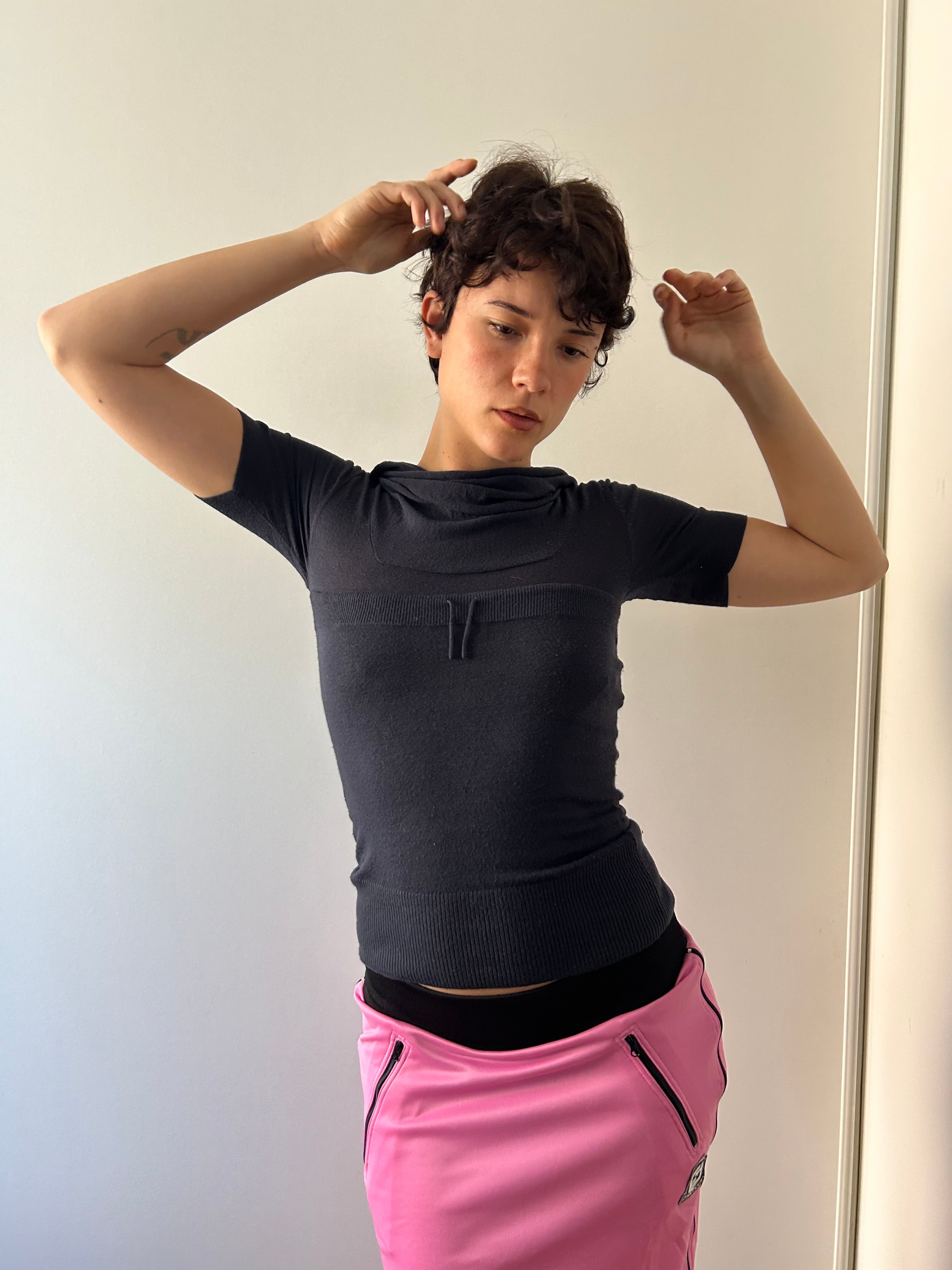 Navy Hooded Crop Top