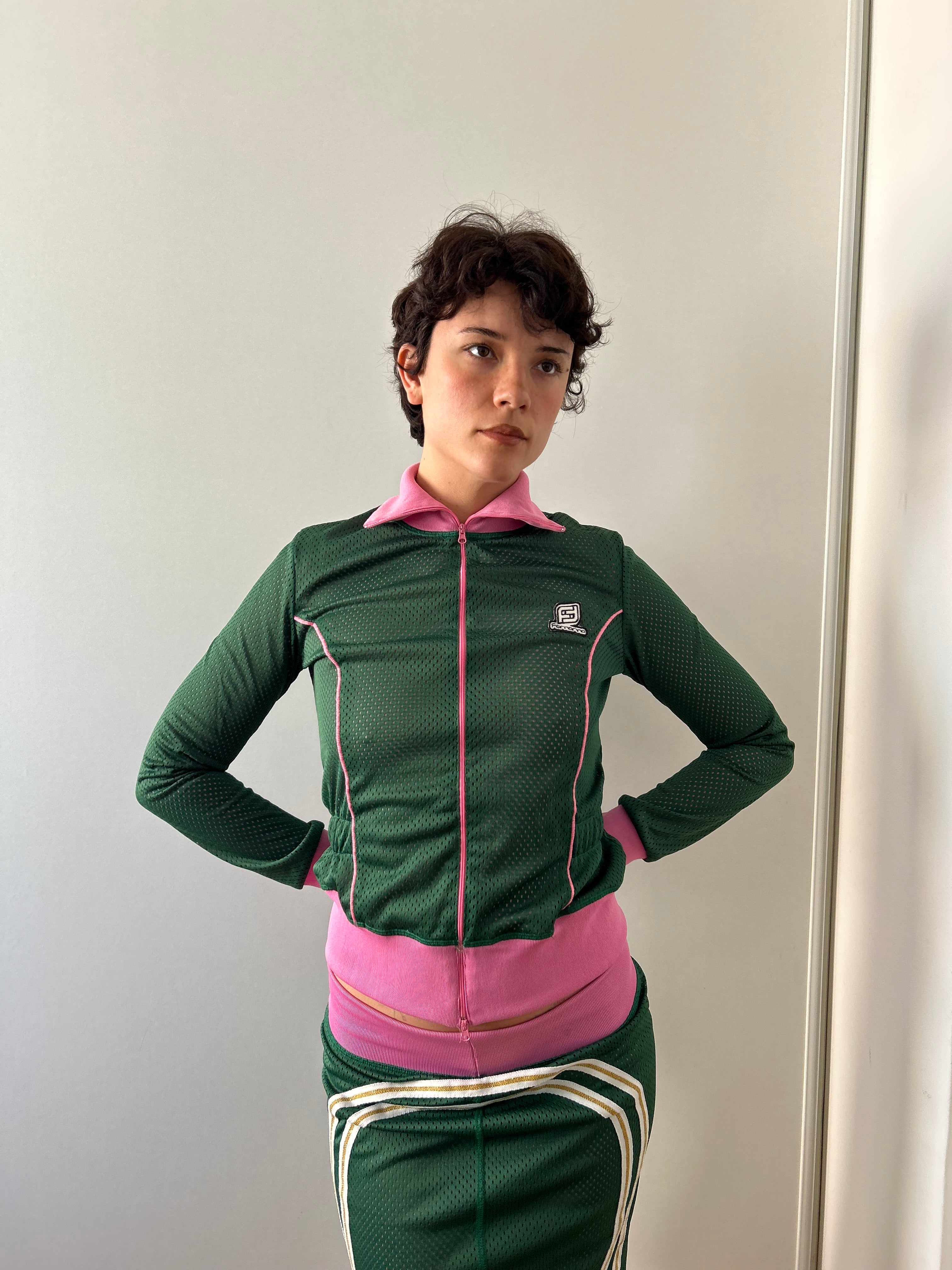 Fornarina Green and Pink Tracksuit Skirt Set