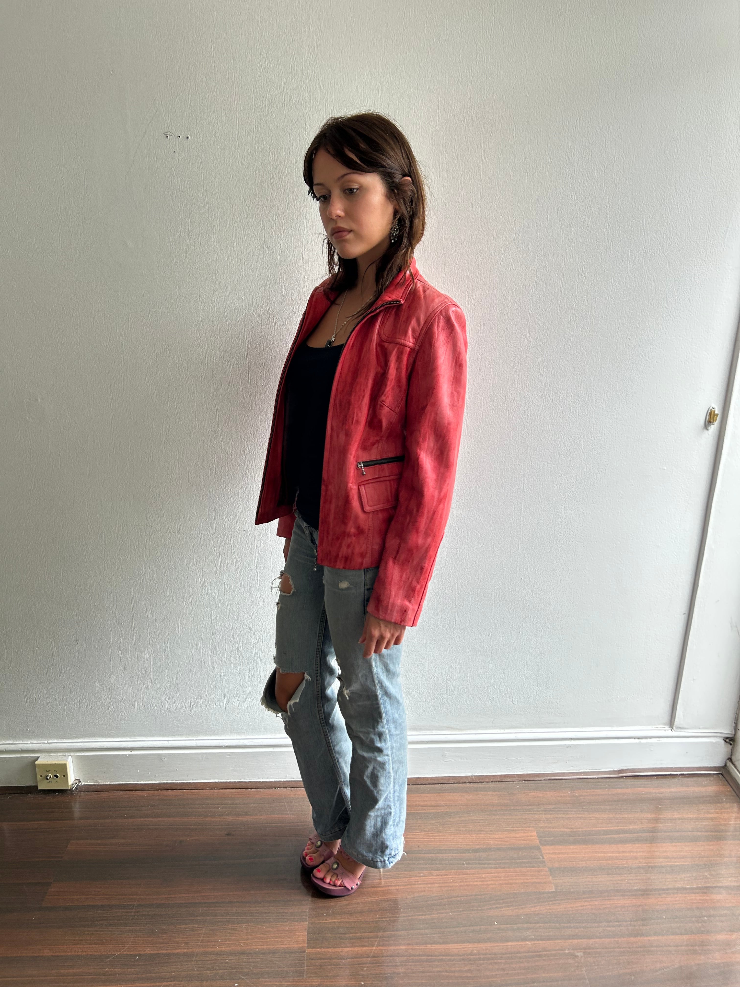 Red / Pink Vintage Leather Jacket