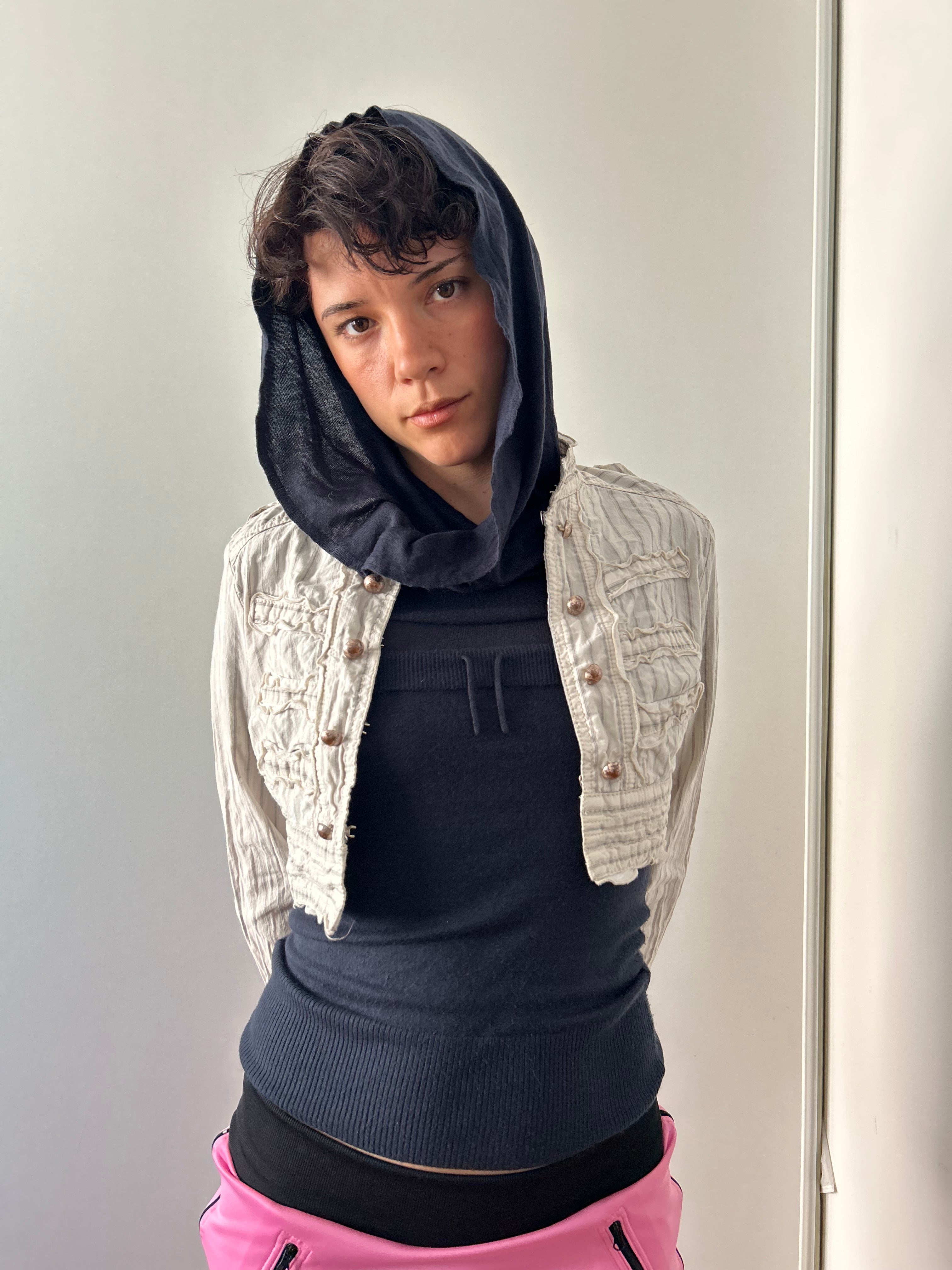 Pinstripe cropped military jacket
