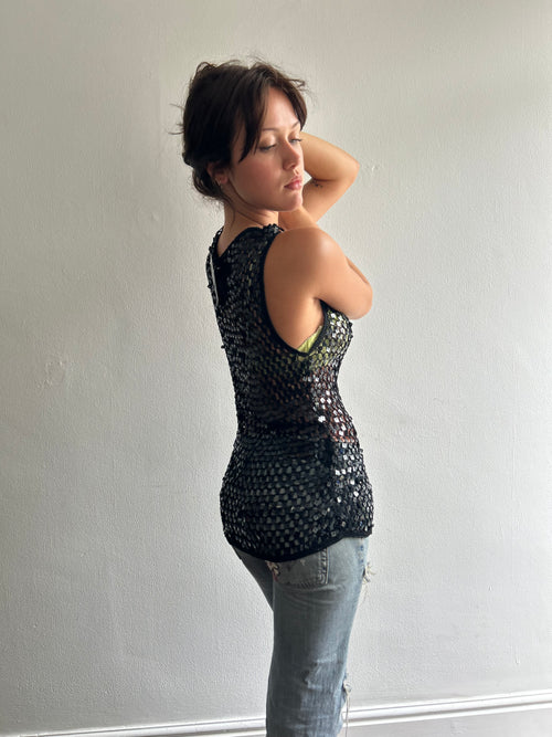 Black crochet and sequin top