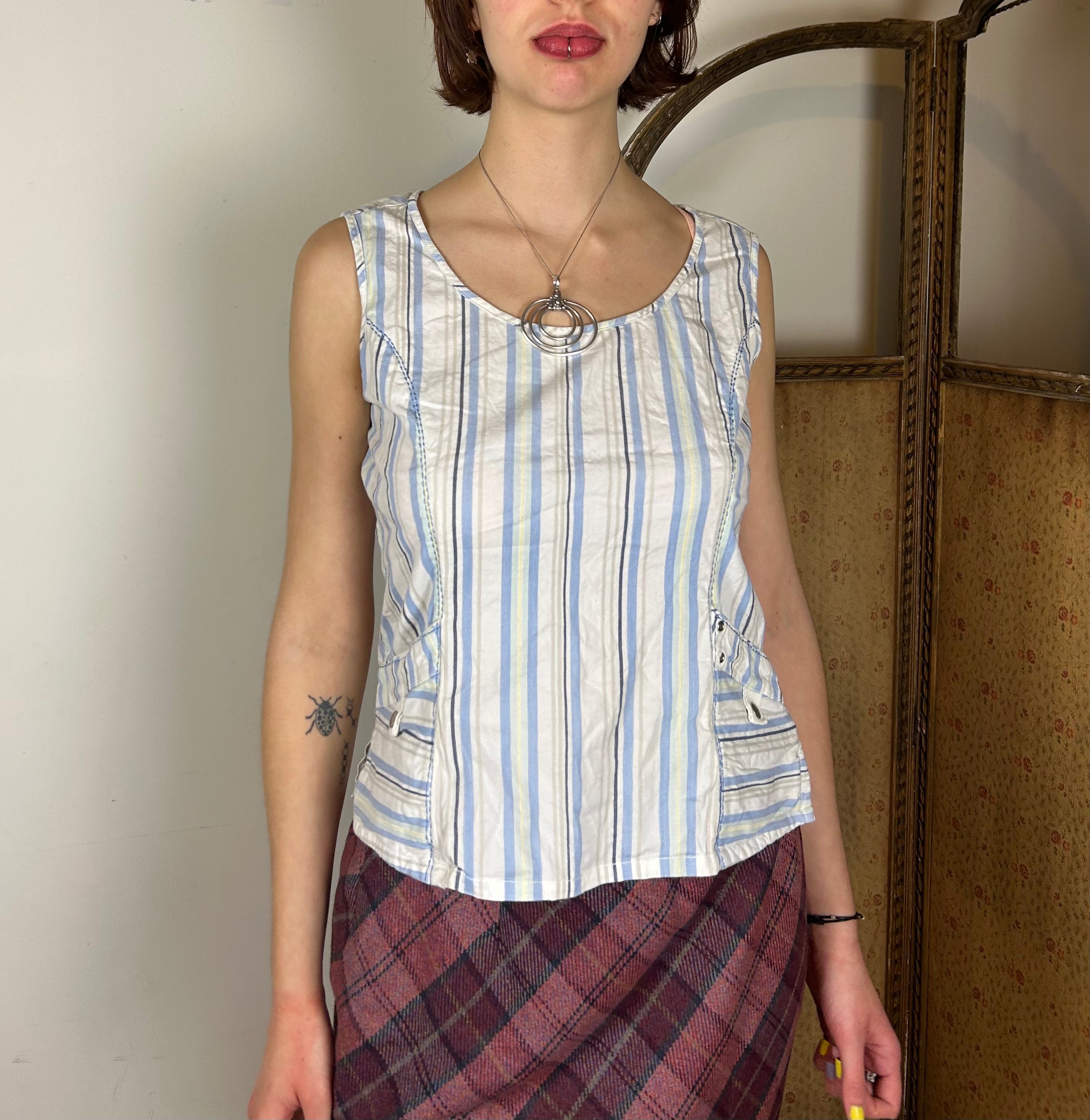 Blue and white stripe top