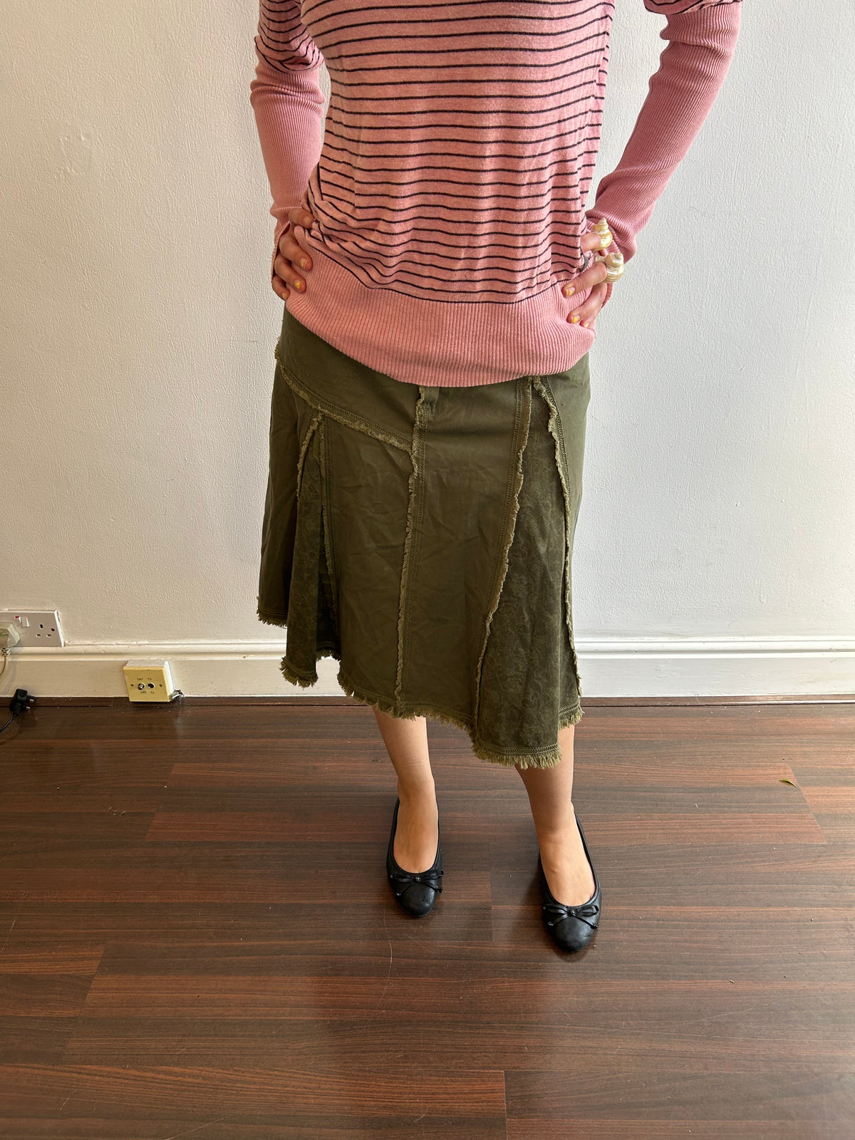 Green Floral Cargo Skirt