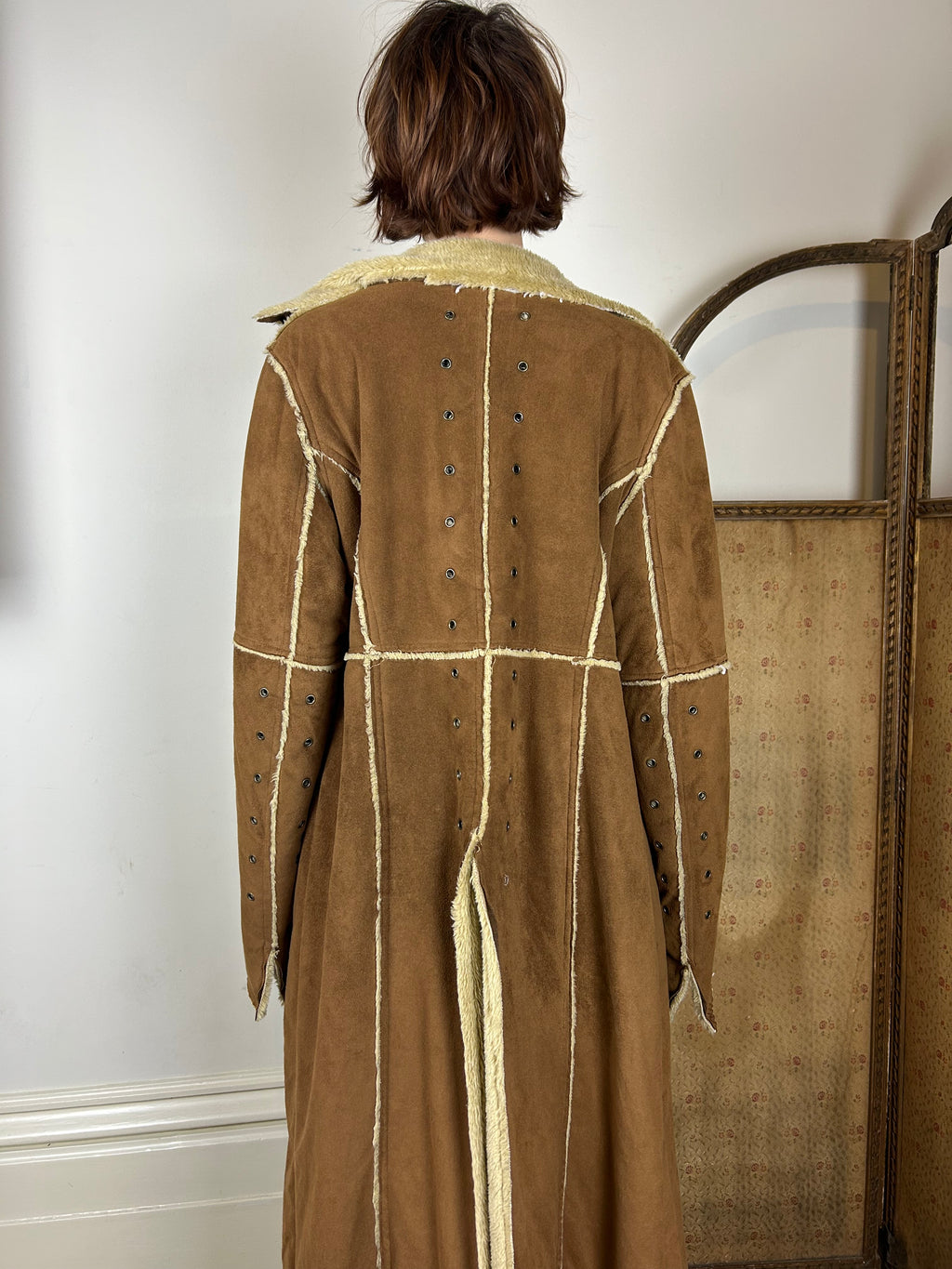 Two tone brown afghan trench coat