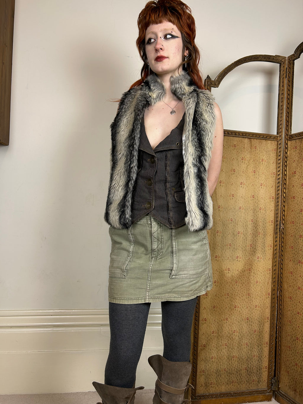 Black and grey furry gilet