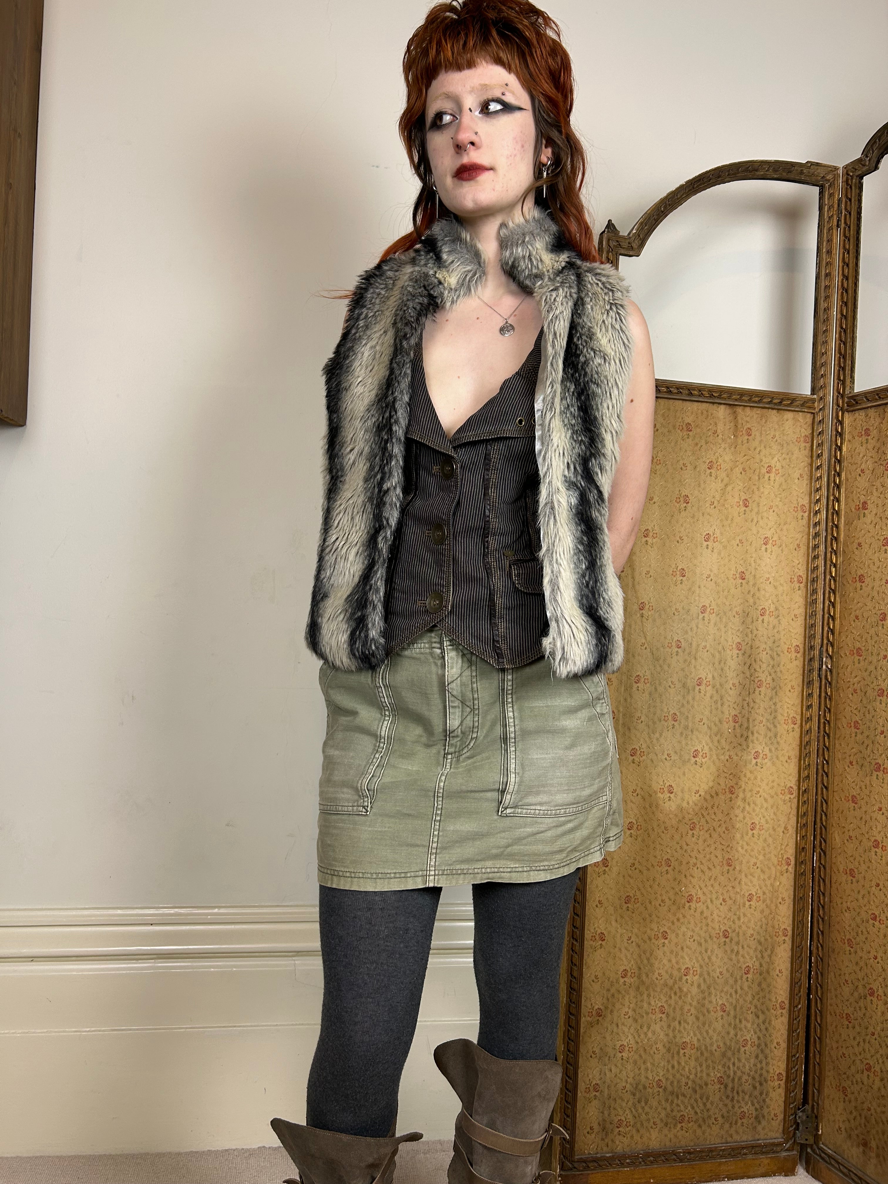 Black and grey furry gilet