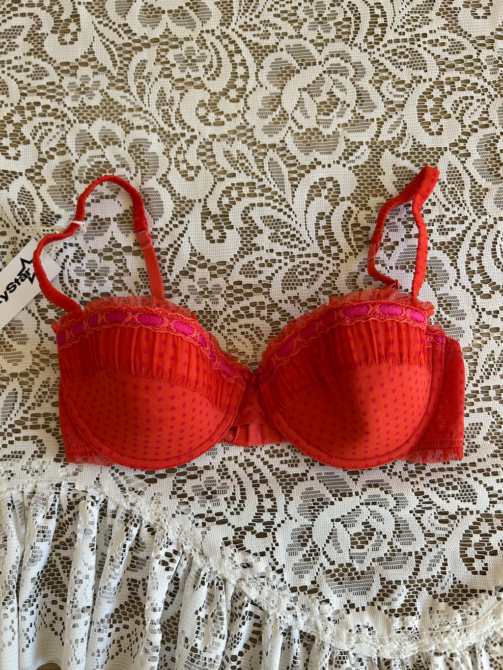 Orange and Pink Polka Dot Bra