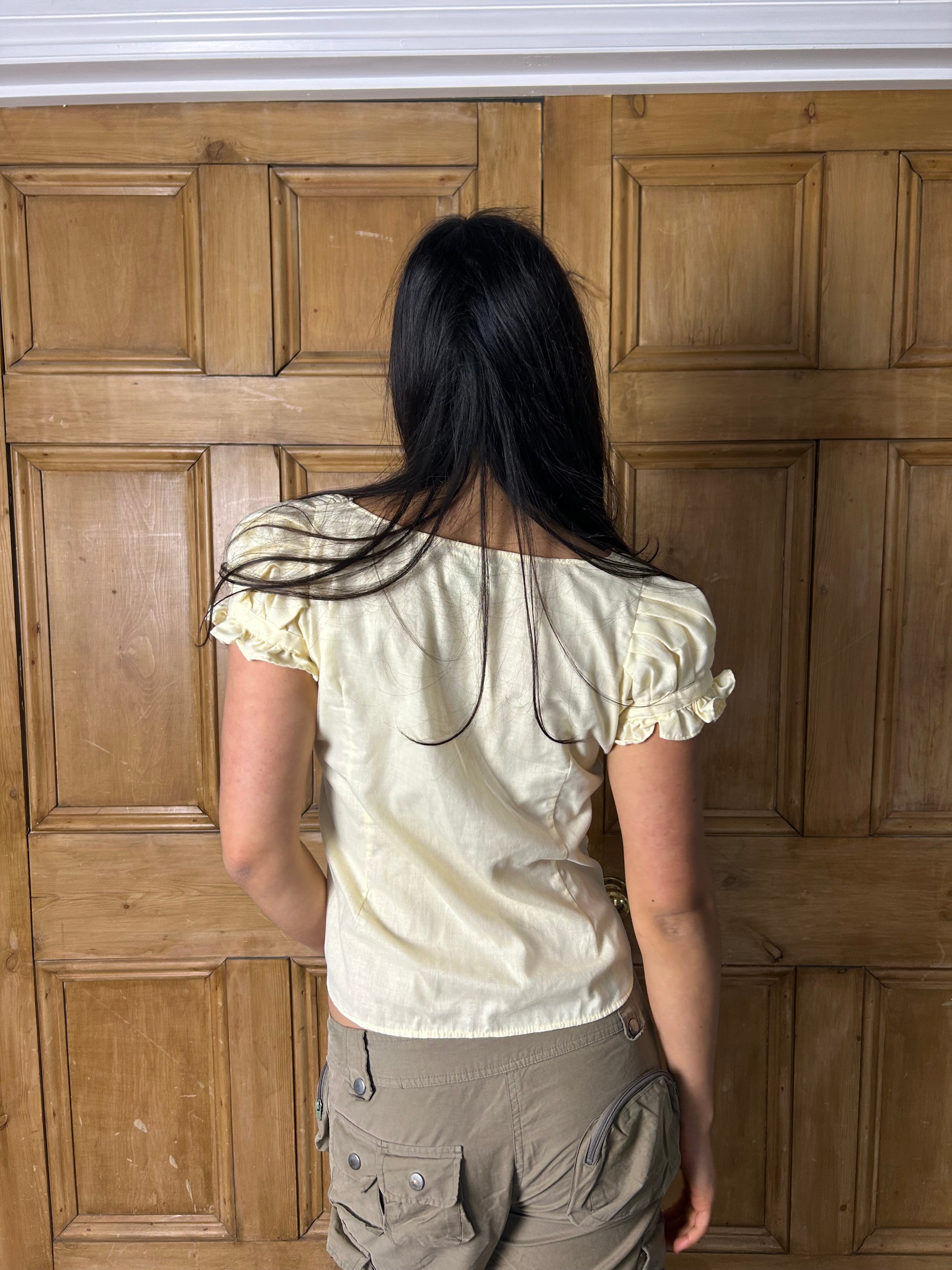 Buttery yellow milkmaid tie top
