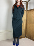 Vintage green and black wool skirt suit