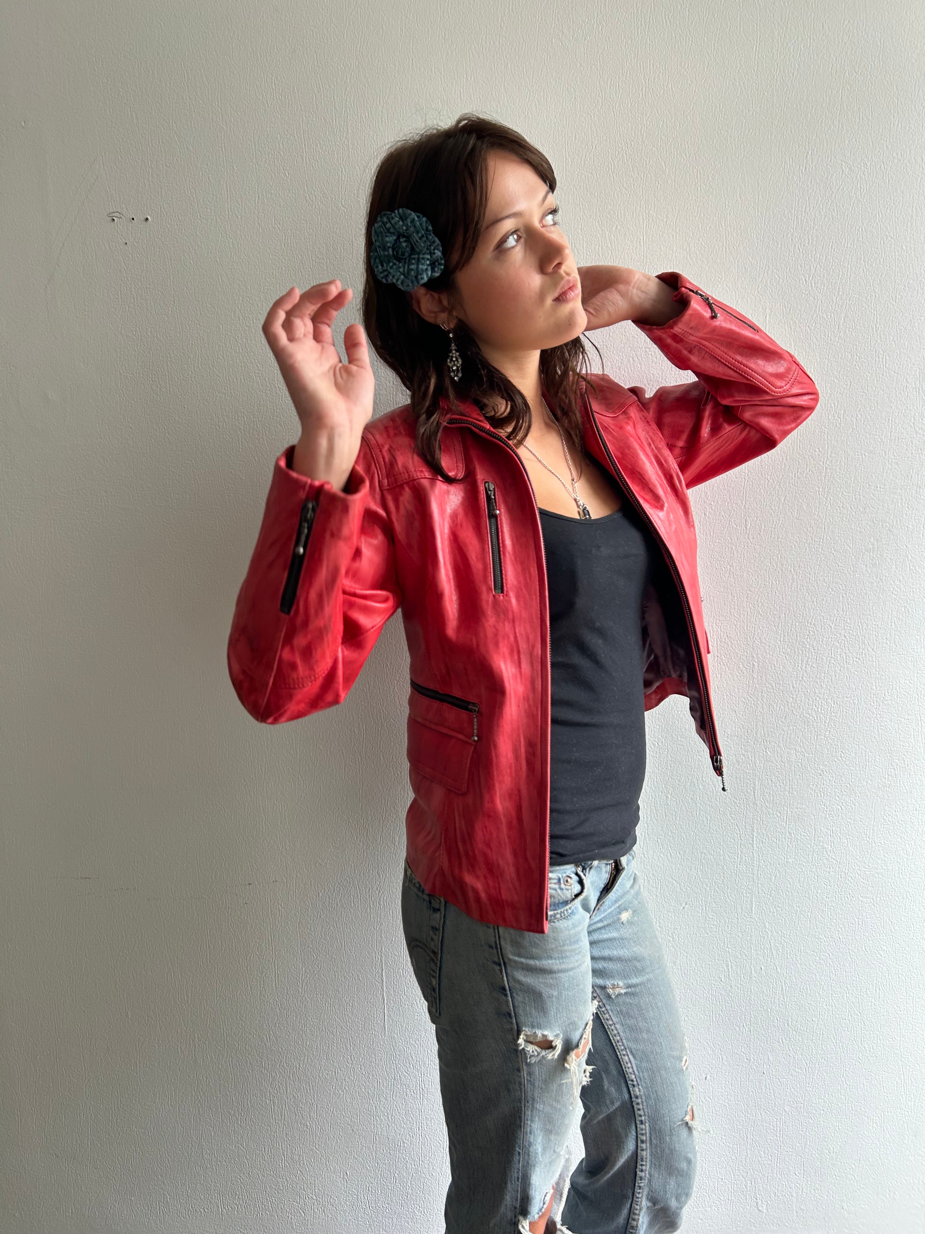 Red / Pink Vintage Leather Jacket