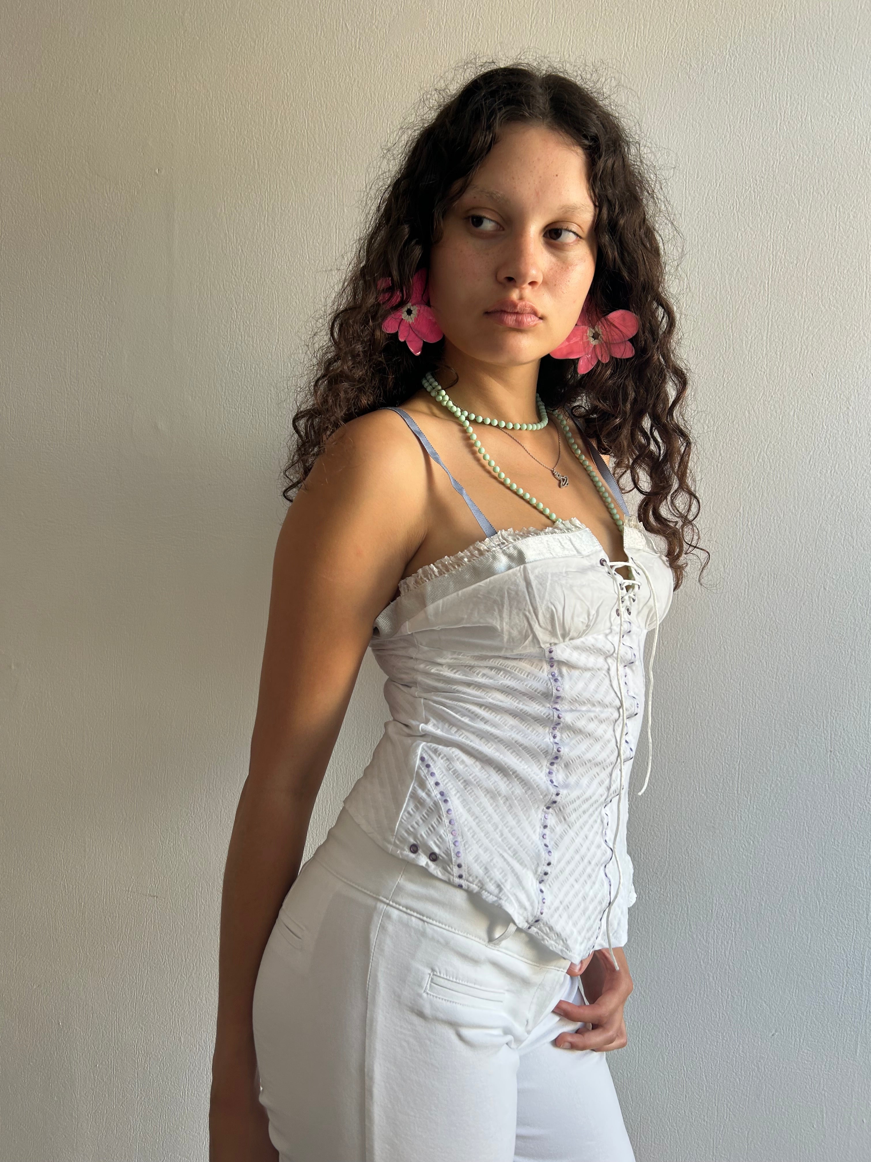 Corset Style White Top