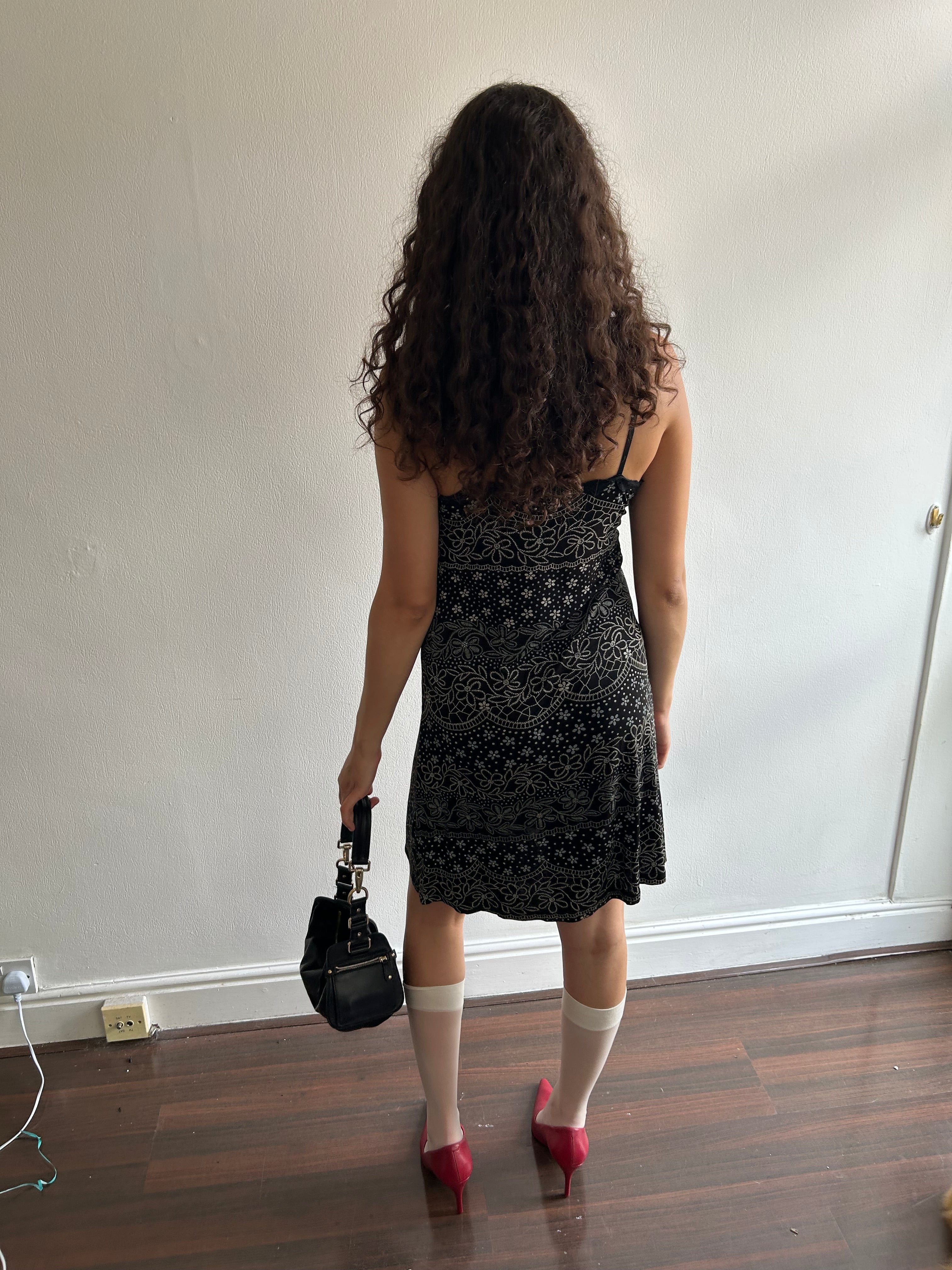 Vintage Black Floral Slip Dress