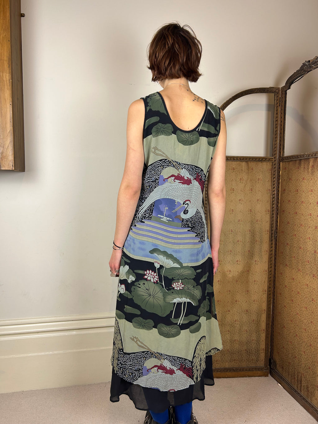 Silk heron maxi dress