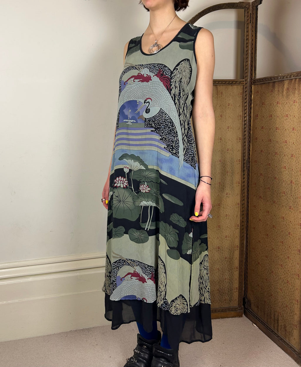 Silk heron maxi dress