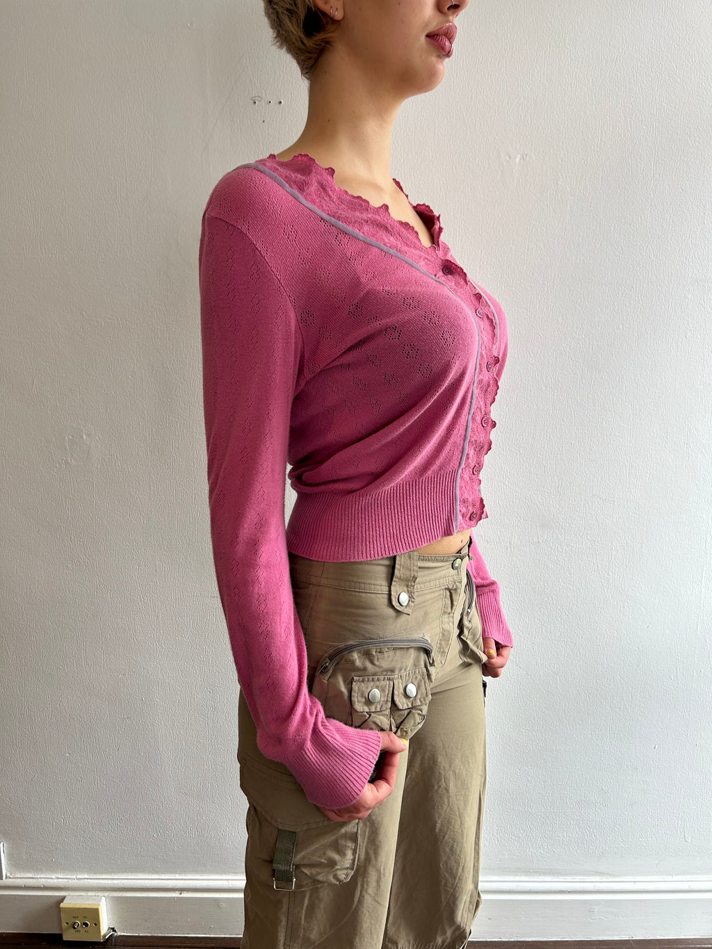 Pink Pointelle Cardigan