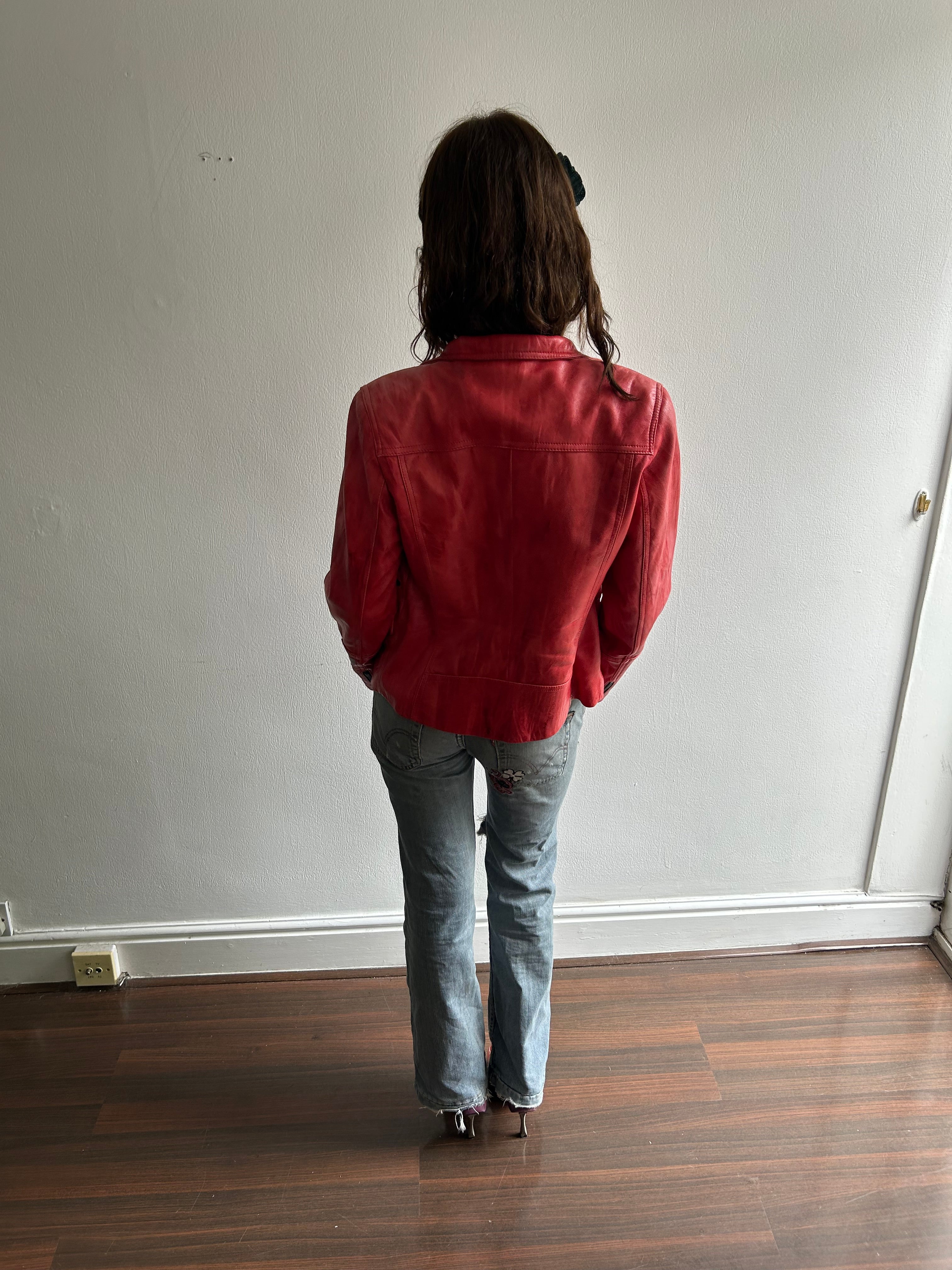 Red / Pink Vintage Leather Jacket