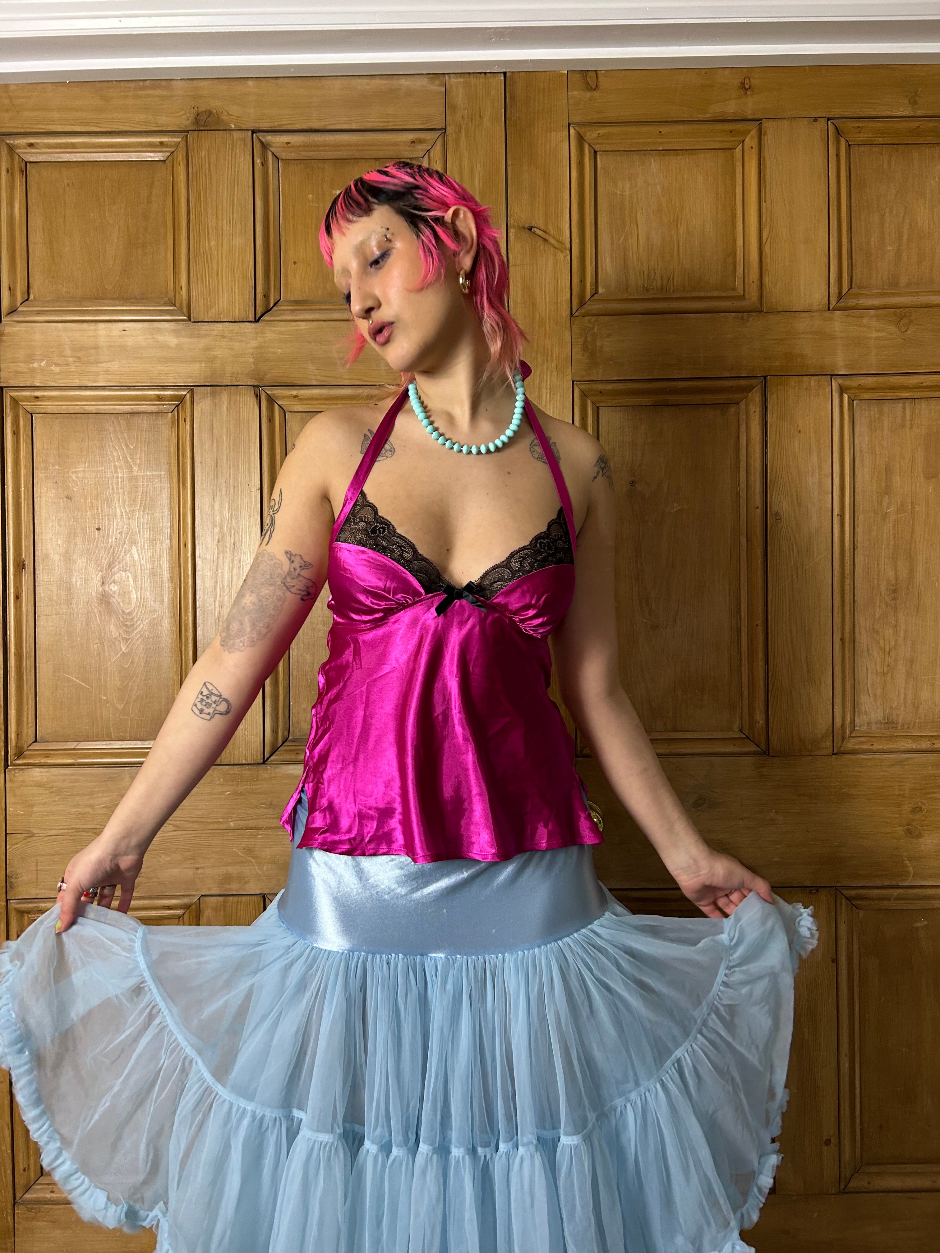 Hot pink lingerie halter top