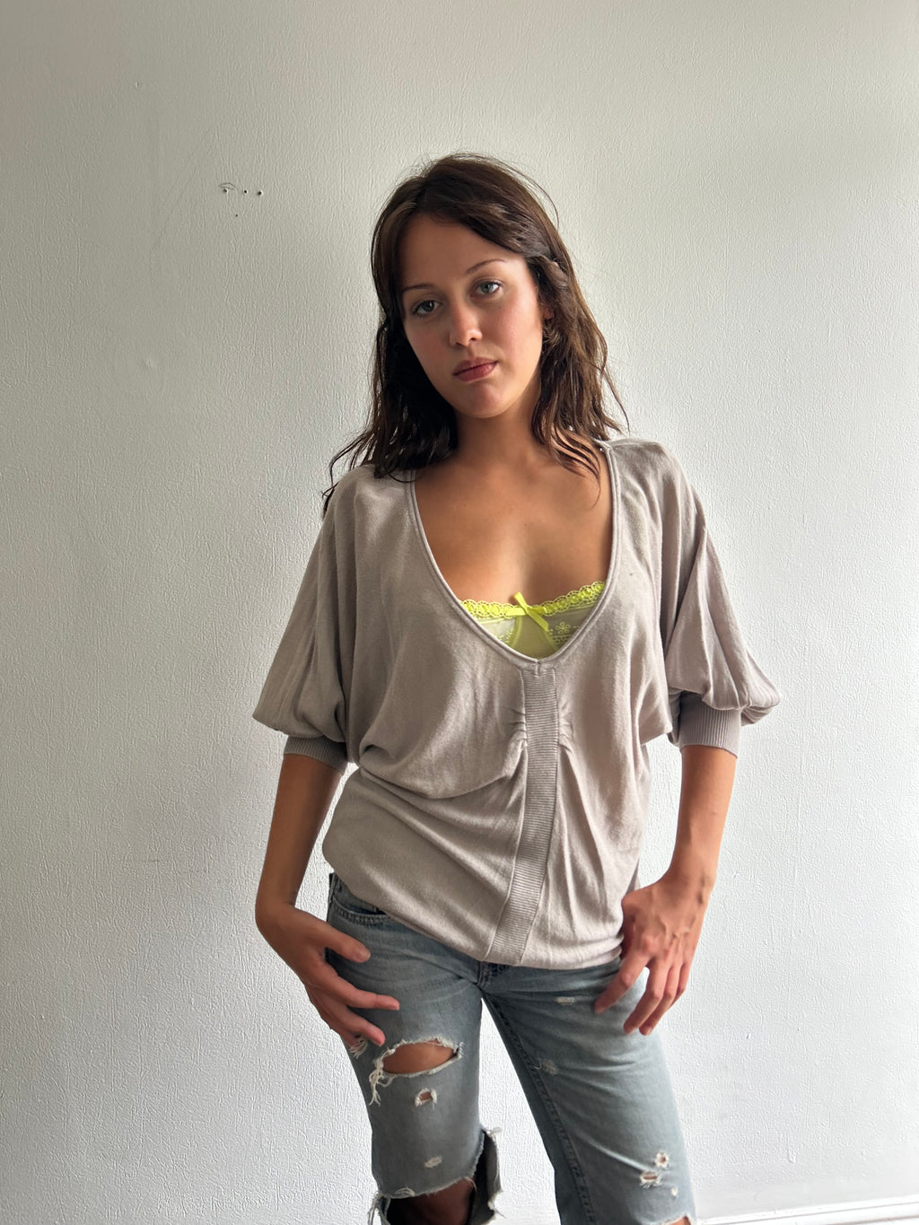 Grey Batwing Top