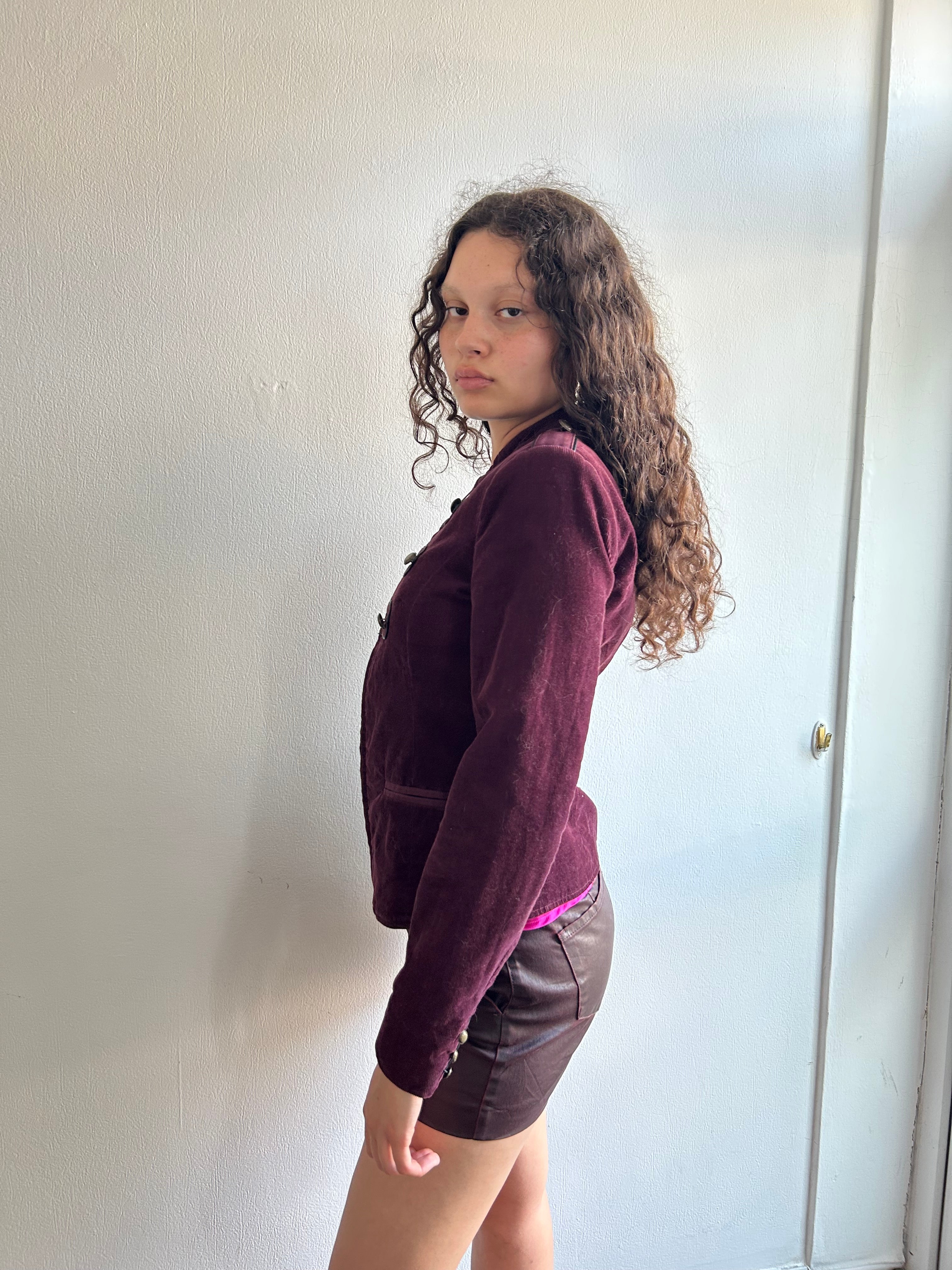 Military Style Grape Corduroy Jacket