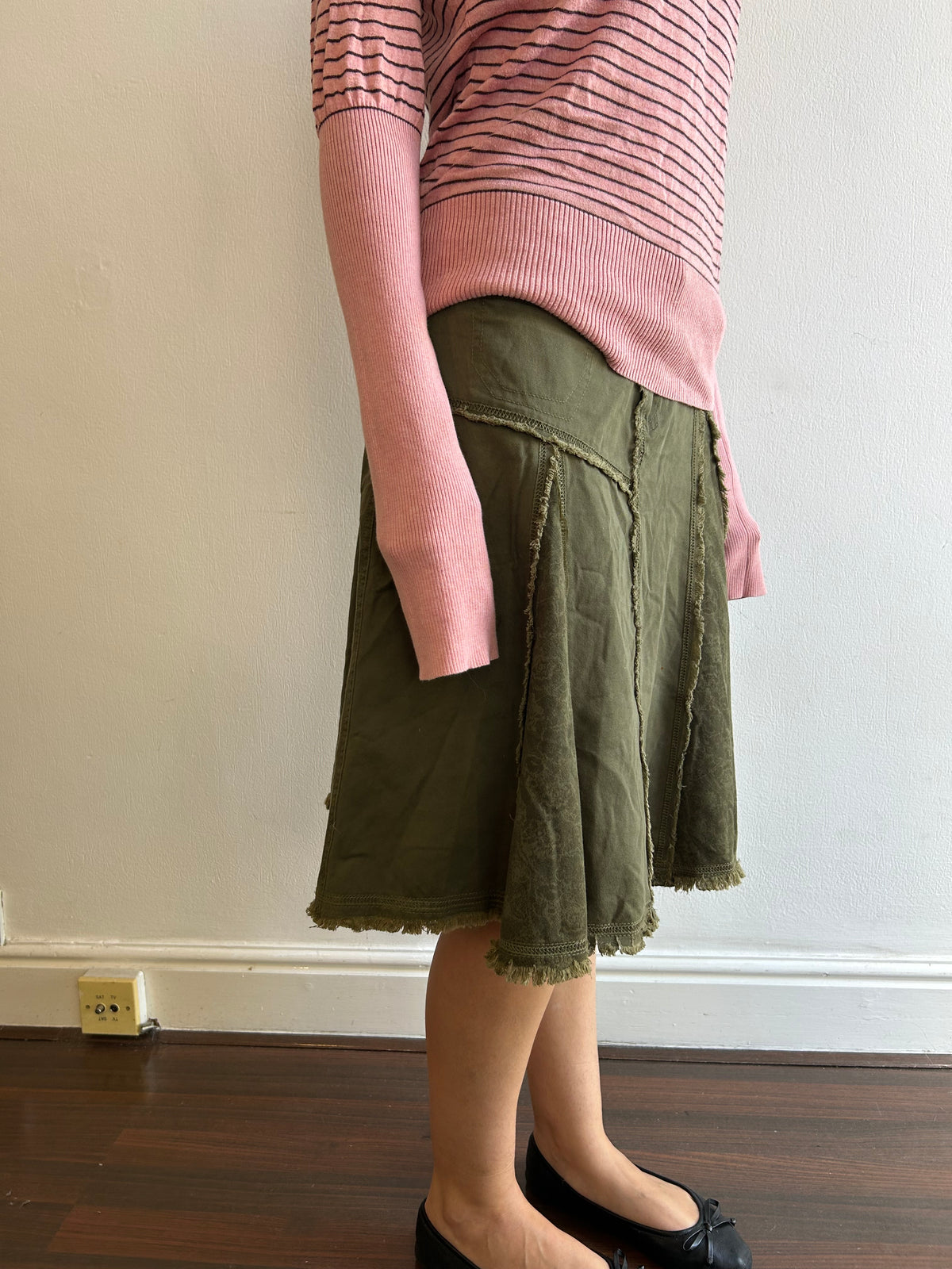 Green Floral Cargo Skirt
