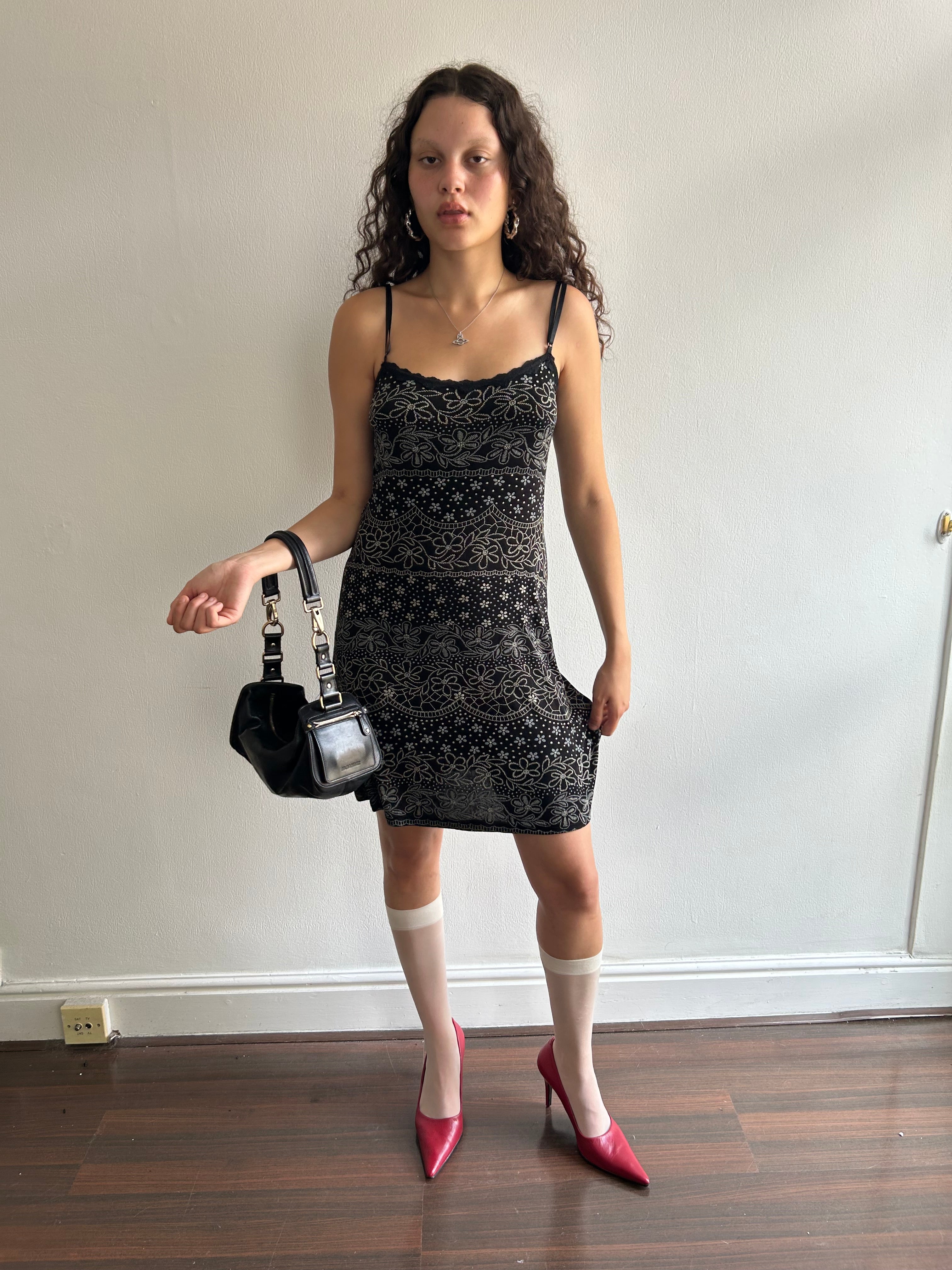 Vintage Black Floral Slip Dress