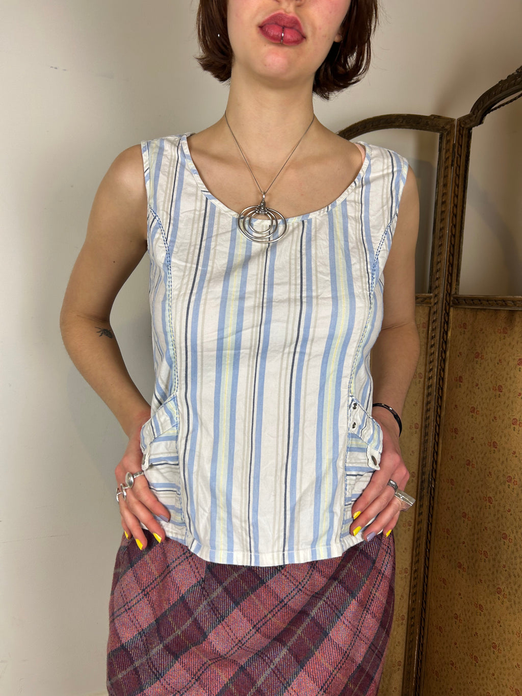 Blue and white stripe top