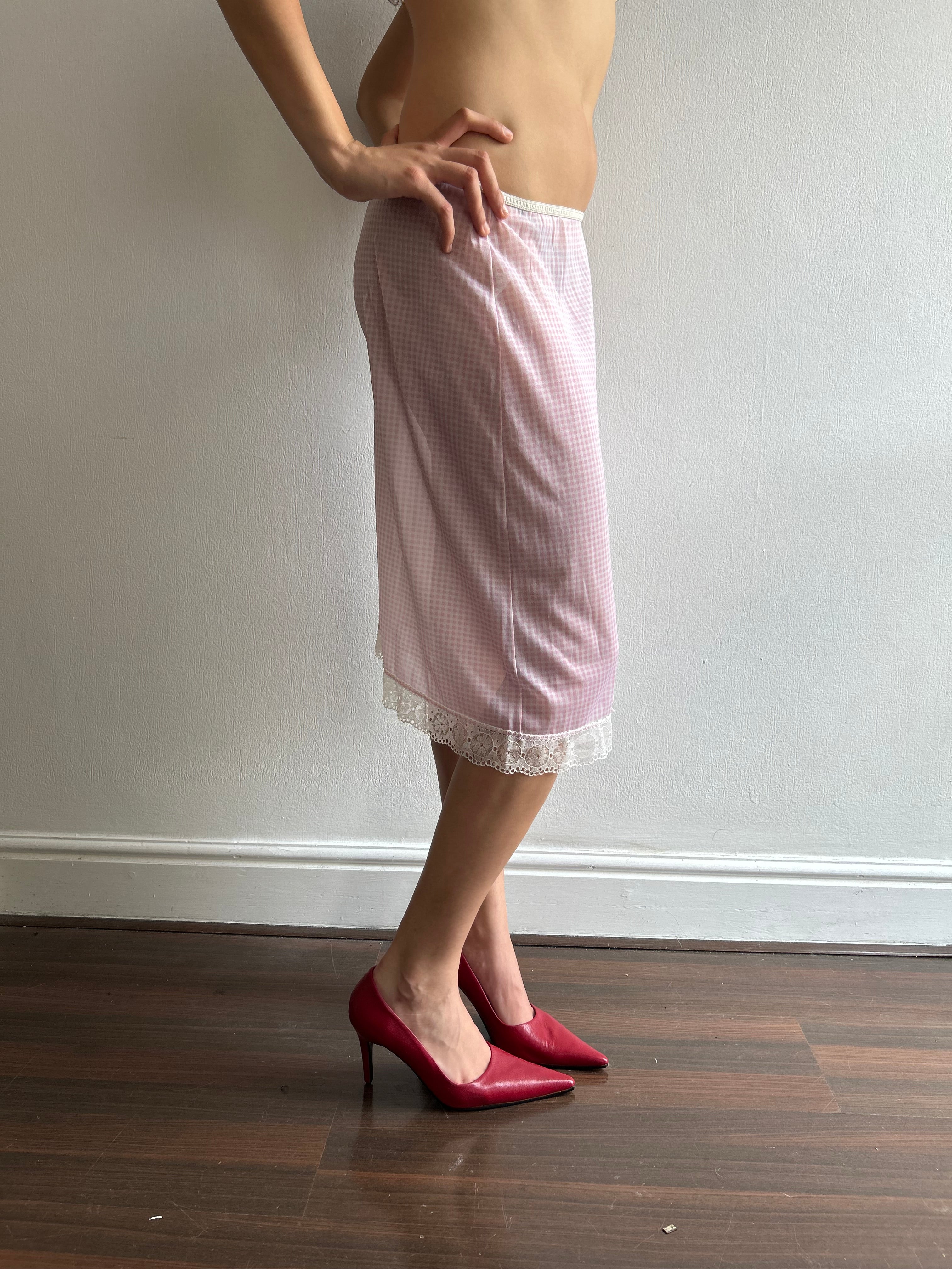 Vintage Pink and White Gingham Slip Skirt