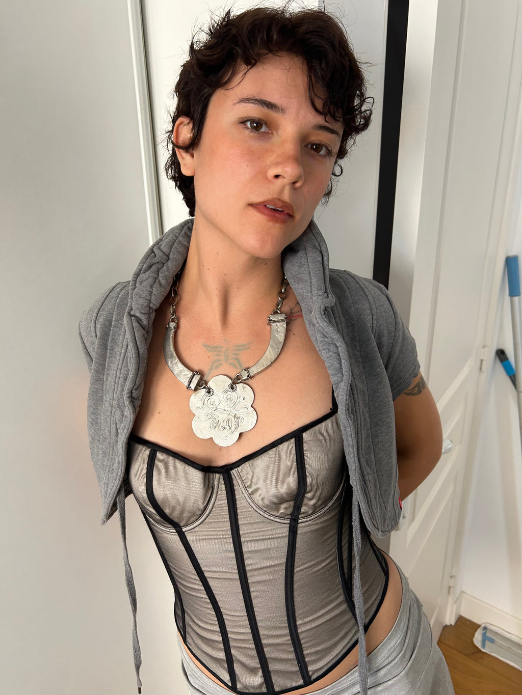Chunky silver embellished necklace