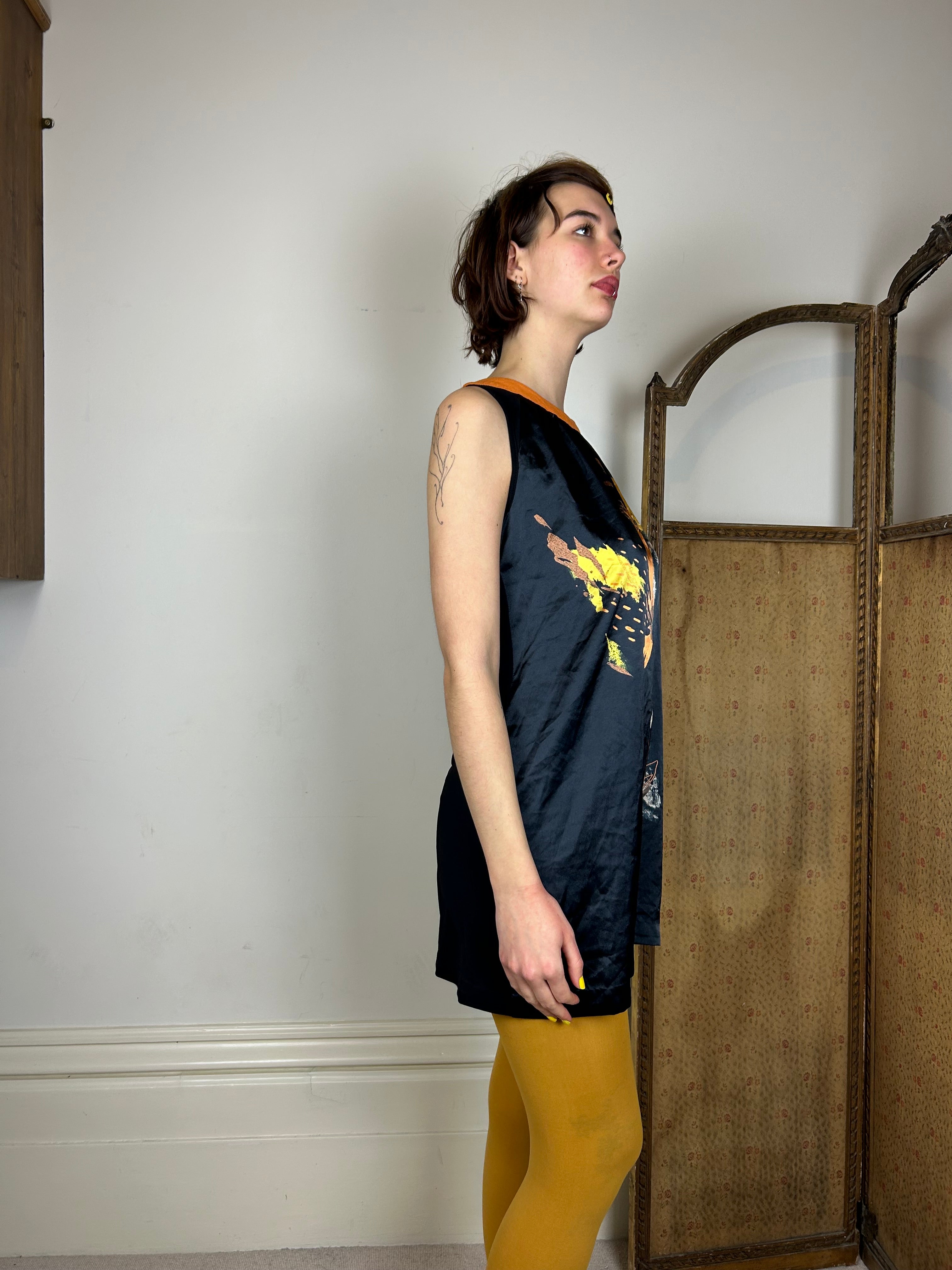 Black flower mini dress