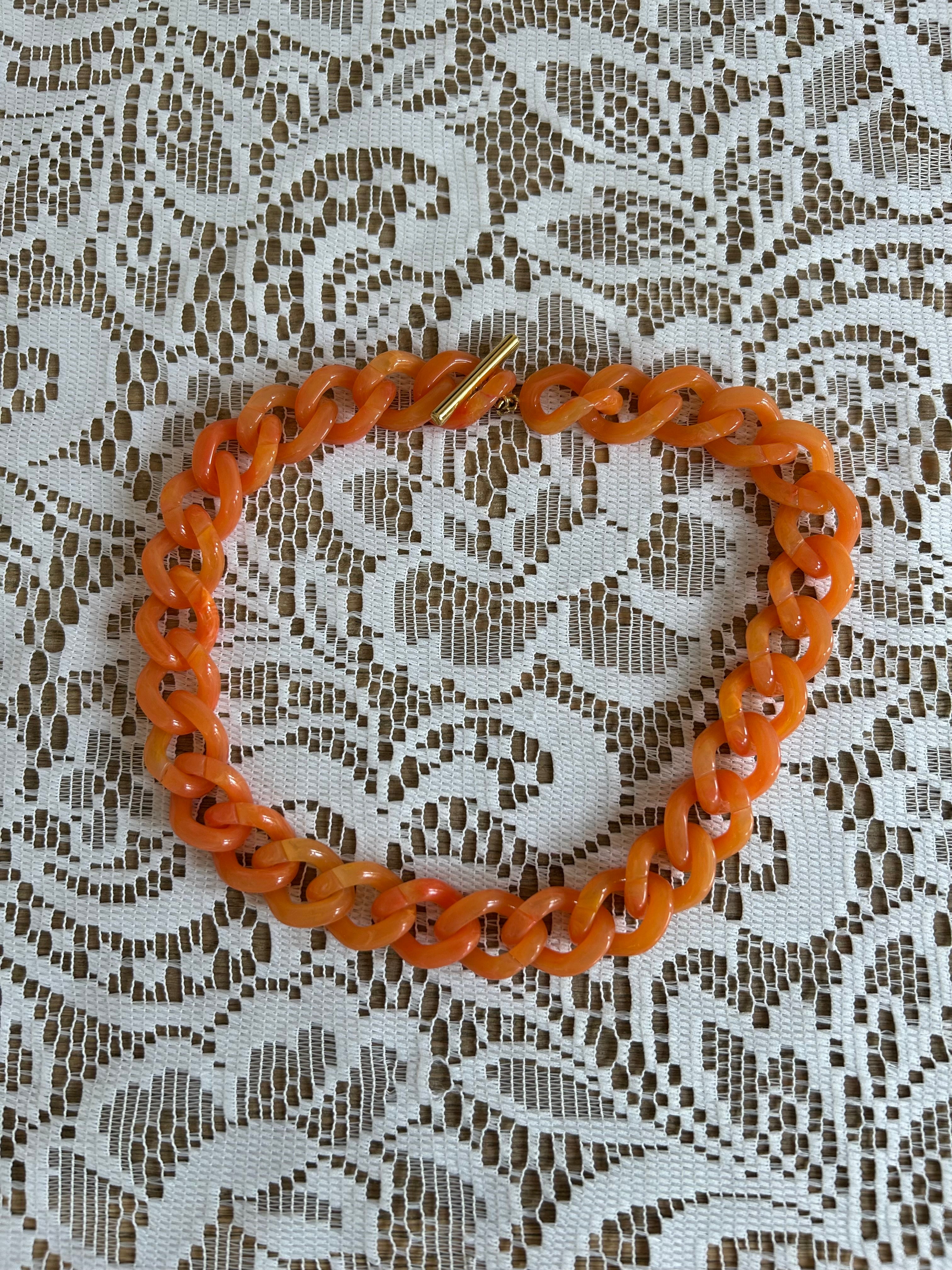 Chunky Orange Plastic Chain Necklace