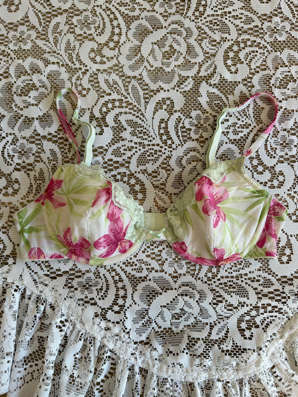 Floral Pink and Green Bra
