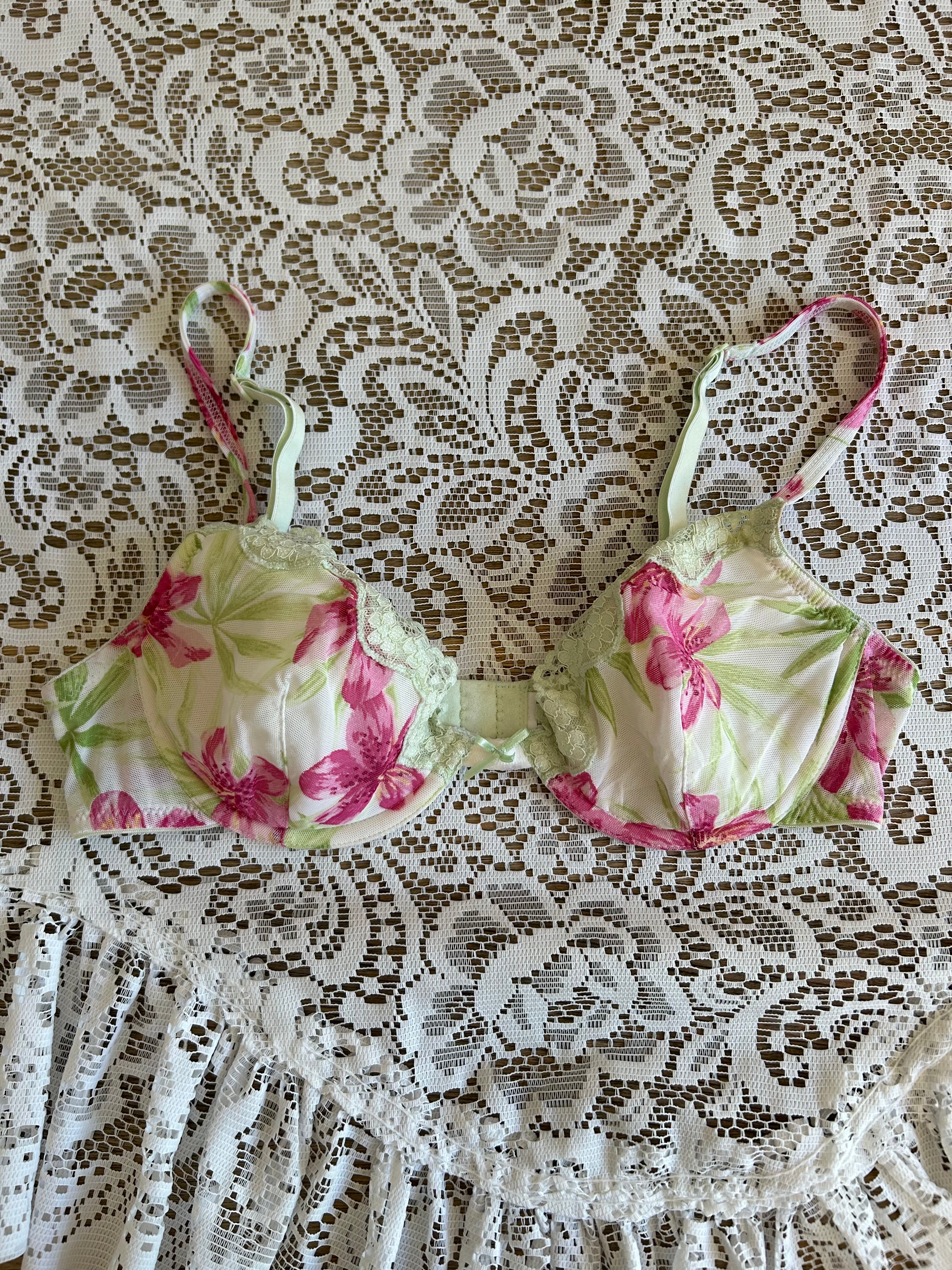 Floral Pink and Green Bra
