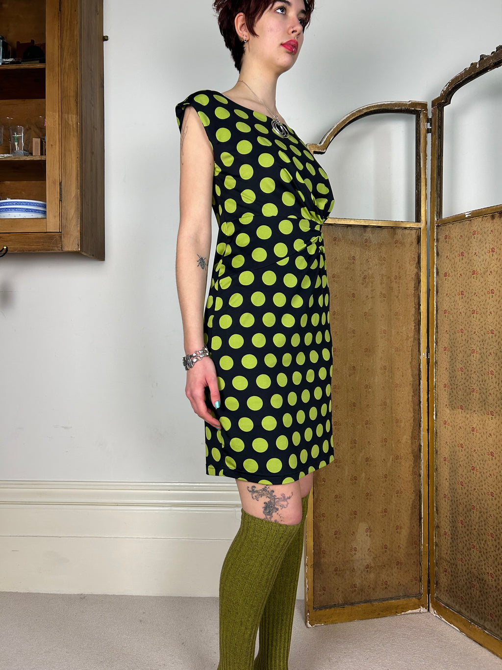 Green and Black Polka Dot Dress