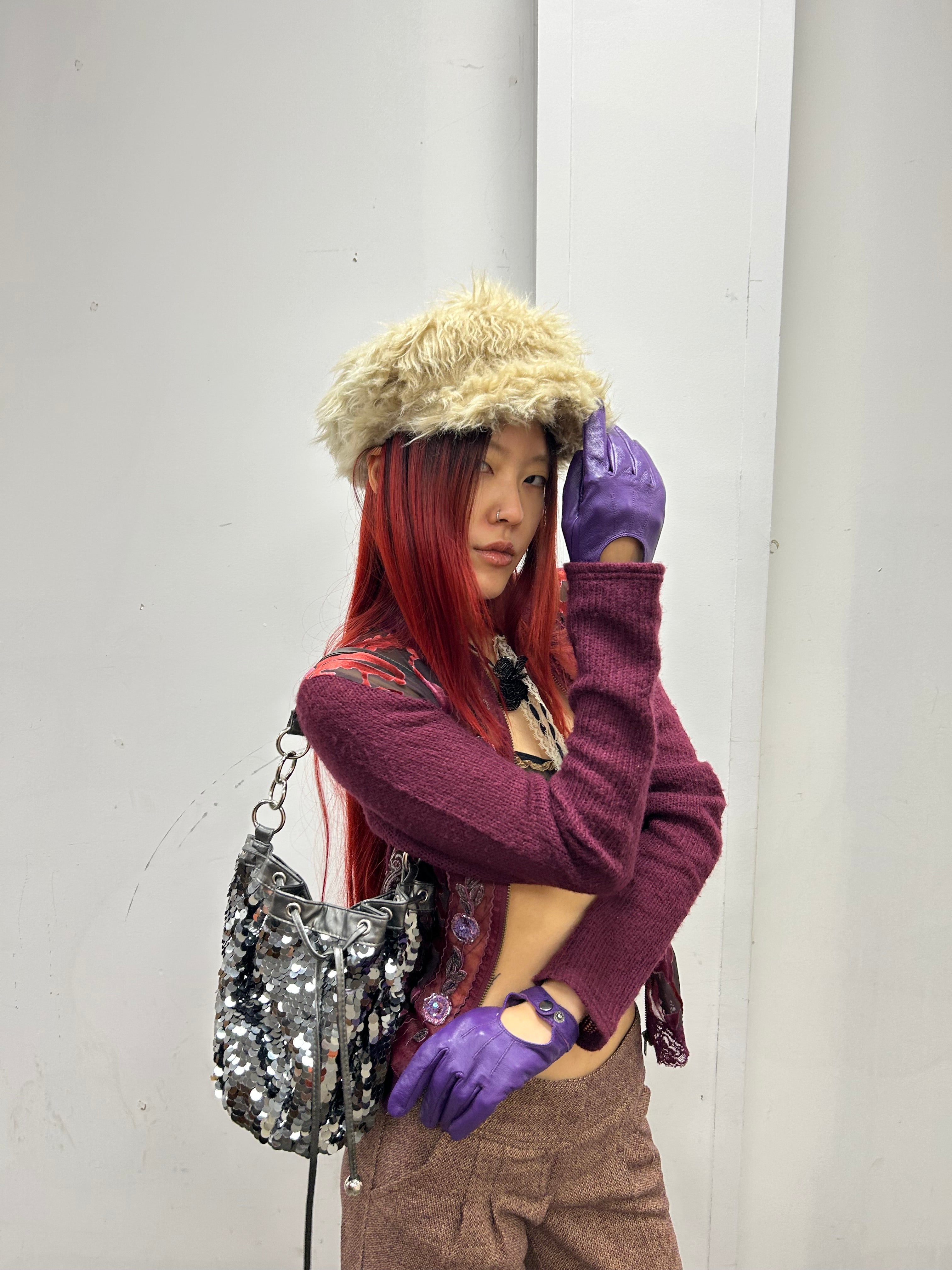 Vintage Leather Purple Gloves