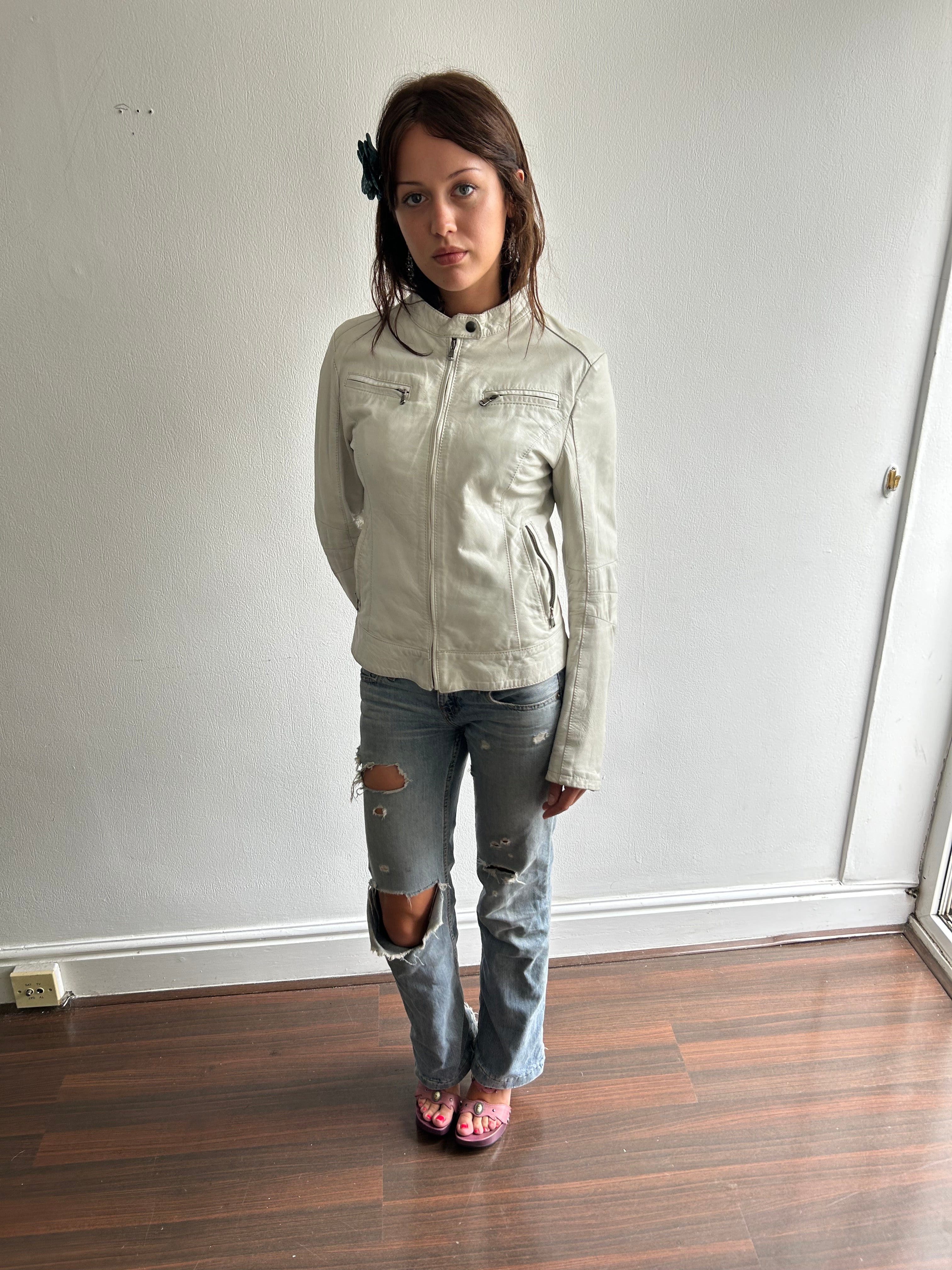 Vintage White Leather Jacket