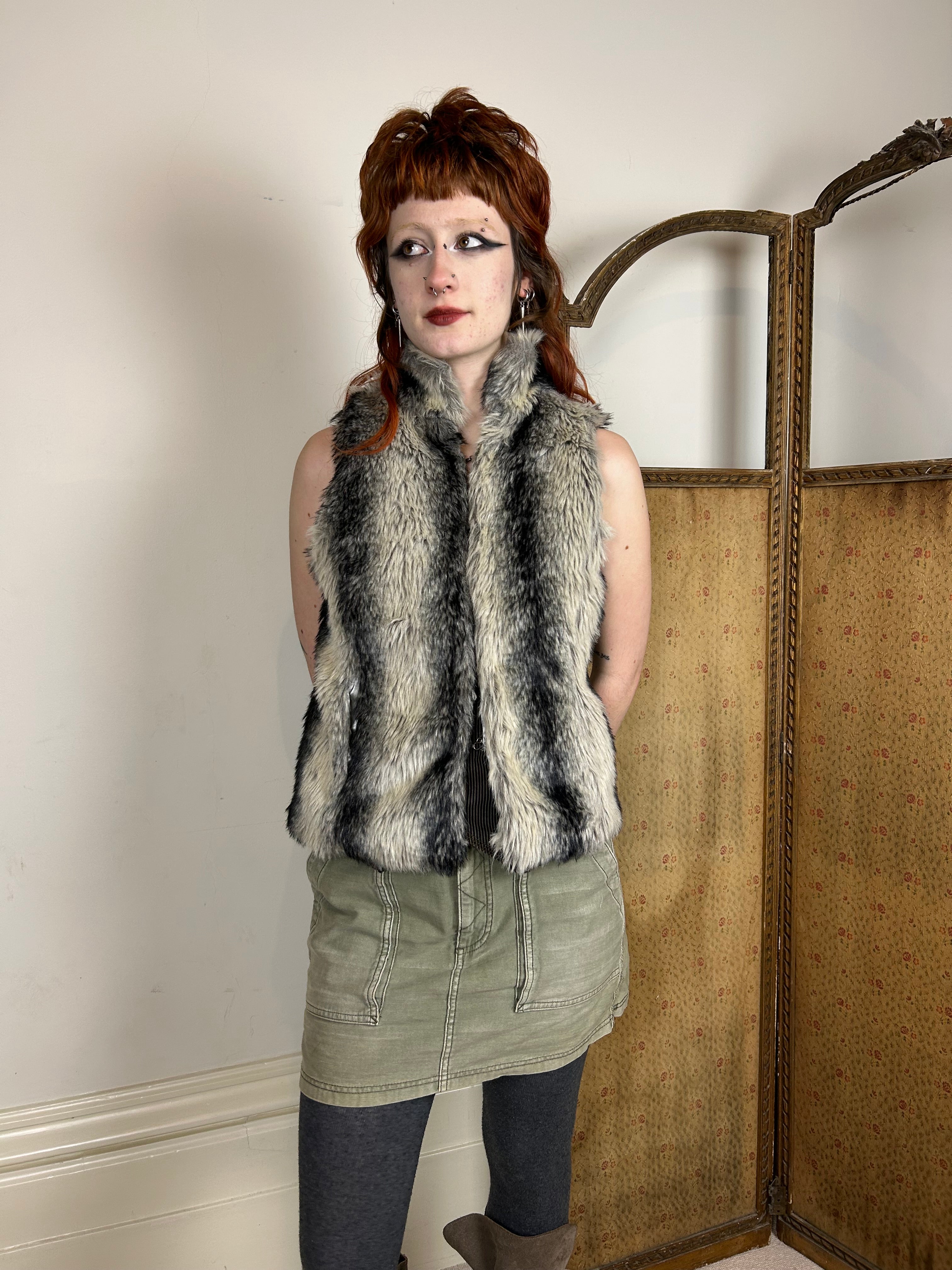 Black and grey furry gilet