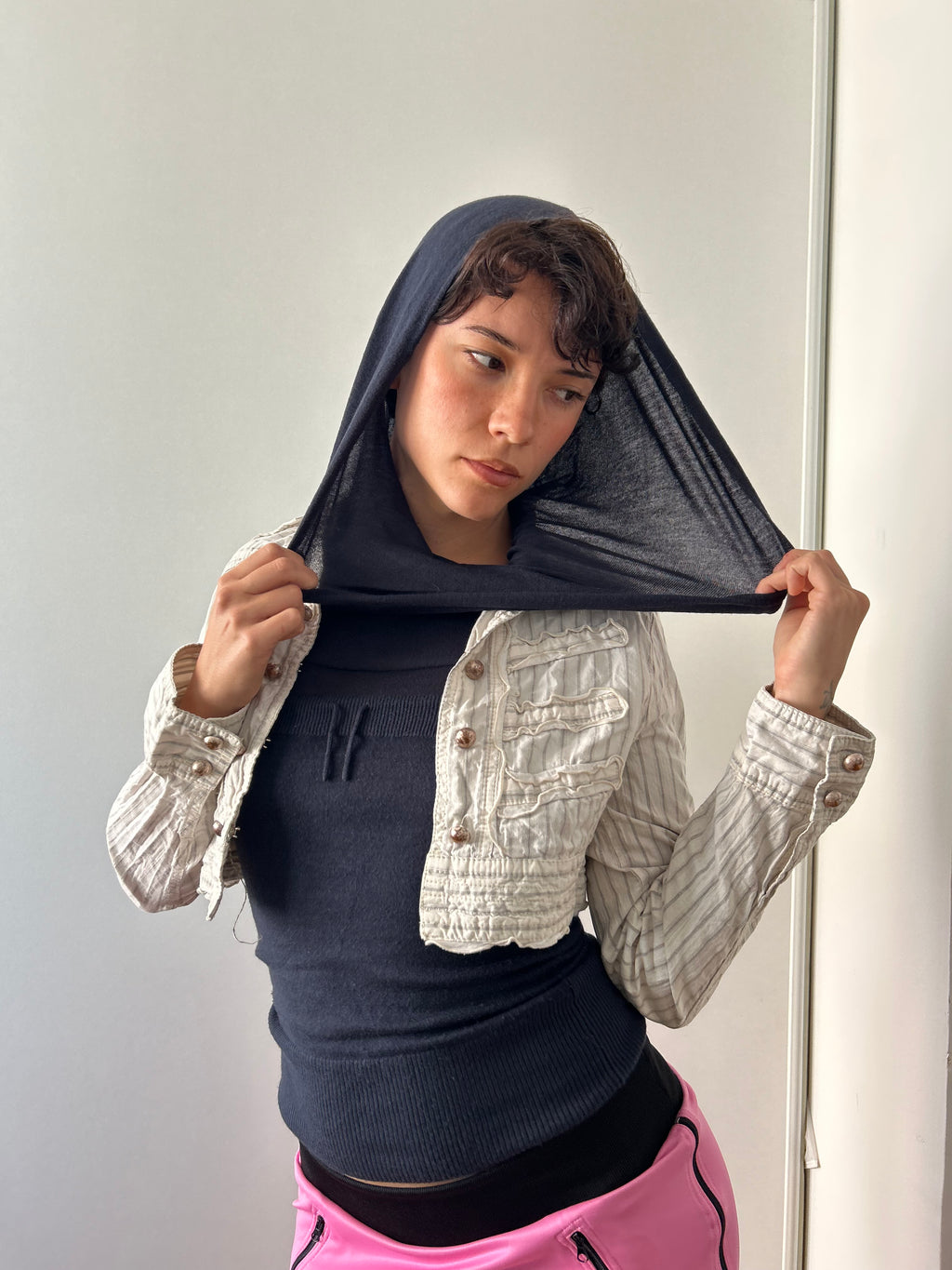 Pinstripe cropped military jacket