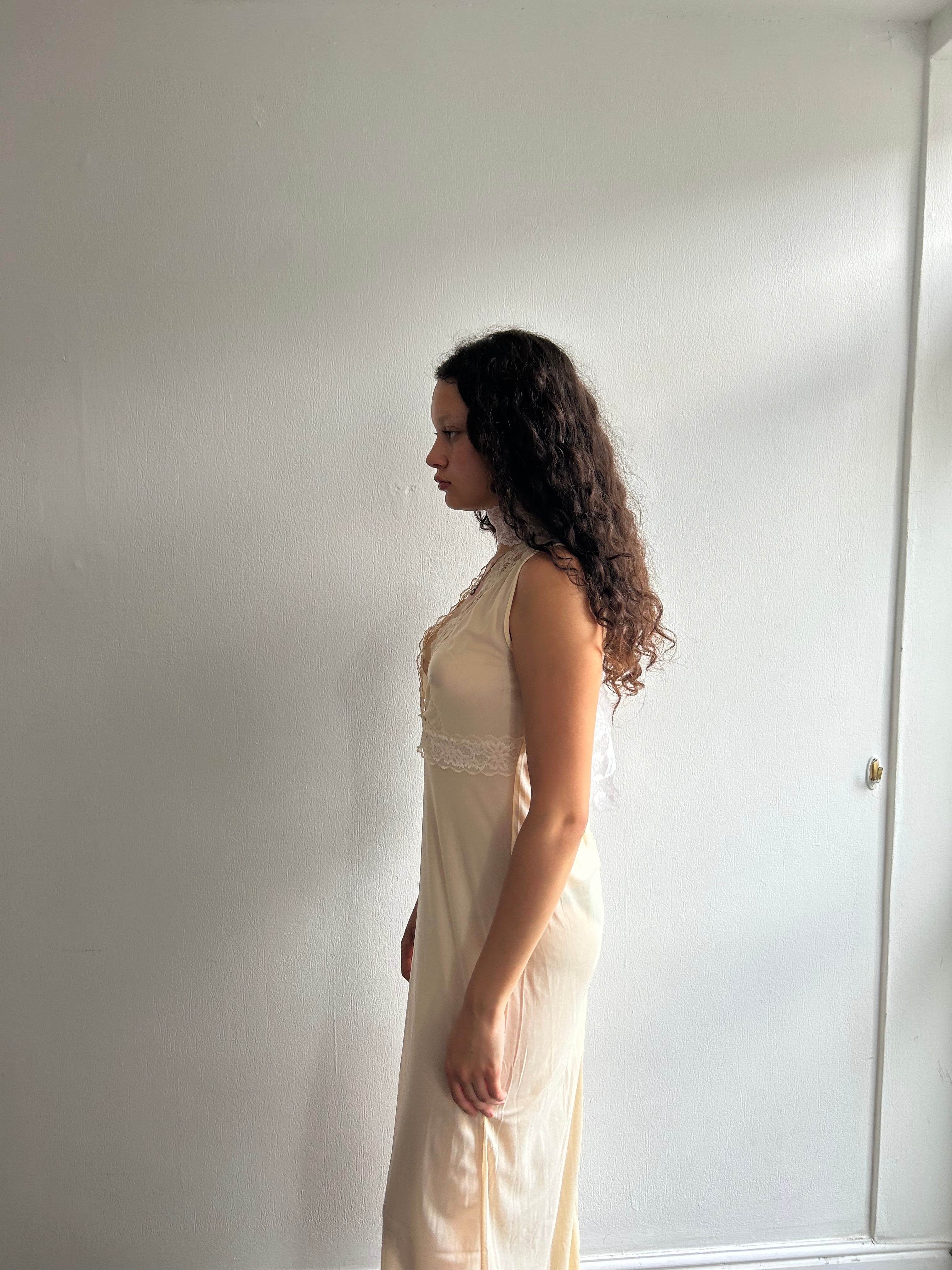 Vintage Cream Lace Maxi Slip Dress