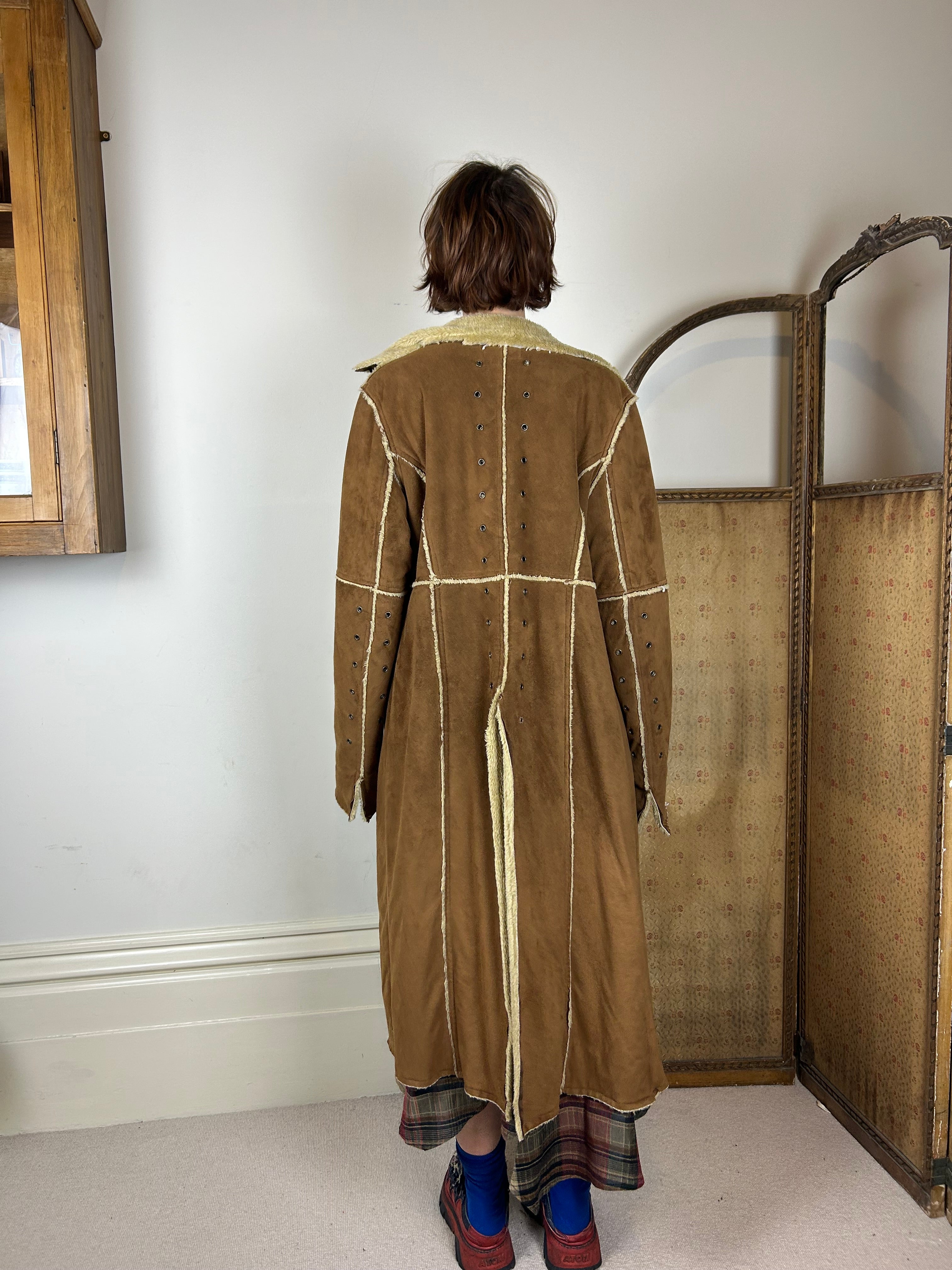Two tone brown afghan trench coat