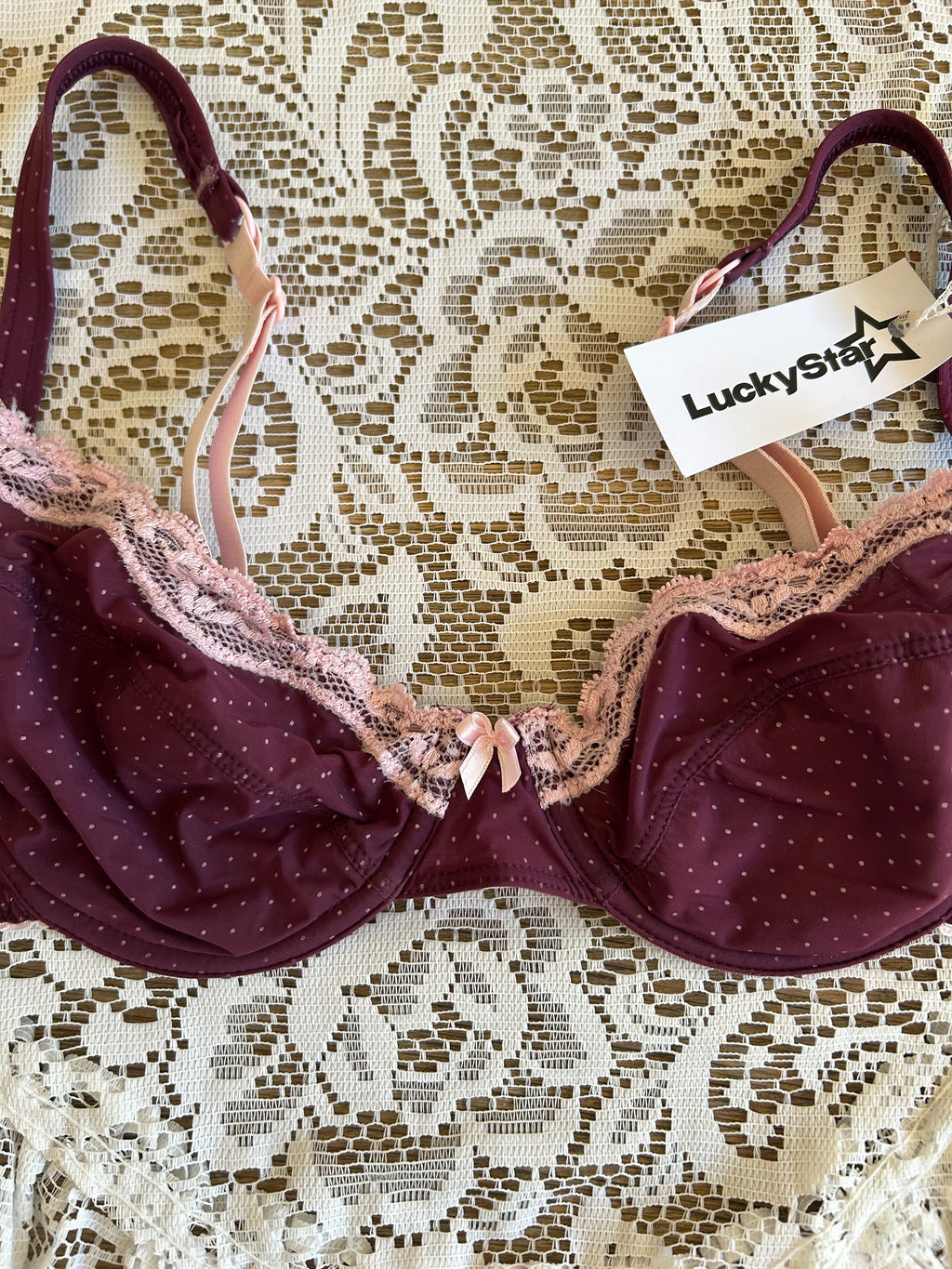 Two Tone Purple and Pink Polka Dot Bra
