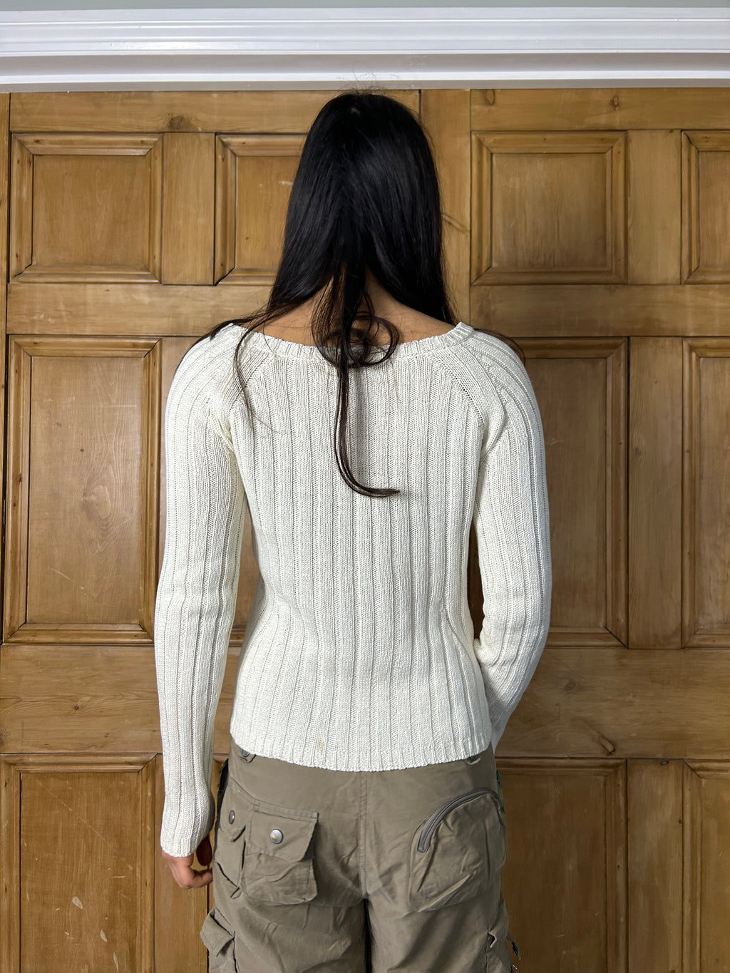 White ribbed jumper with button detailing