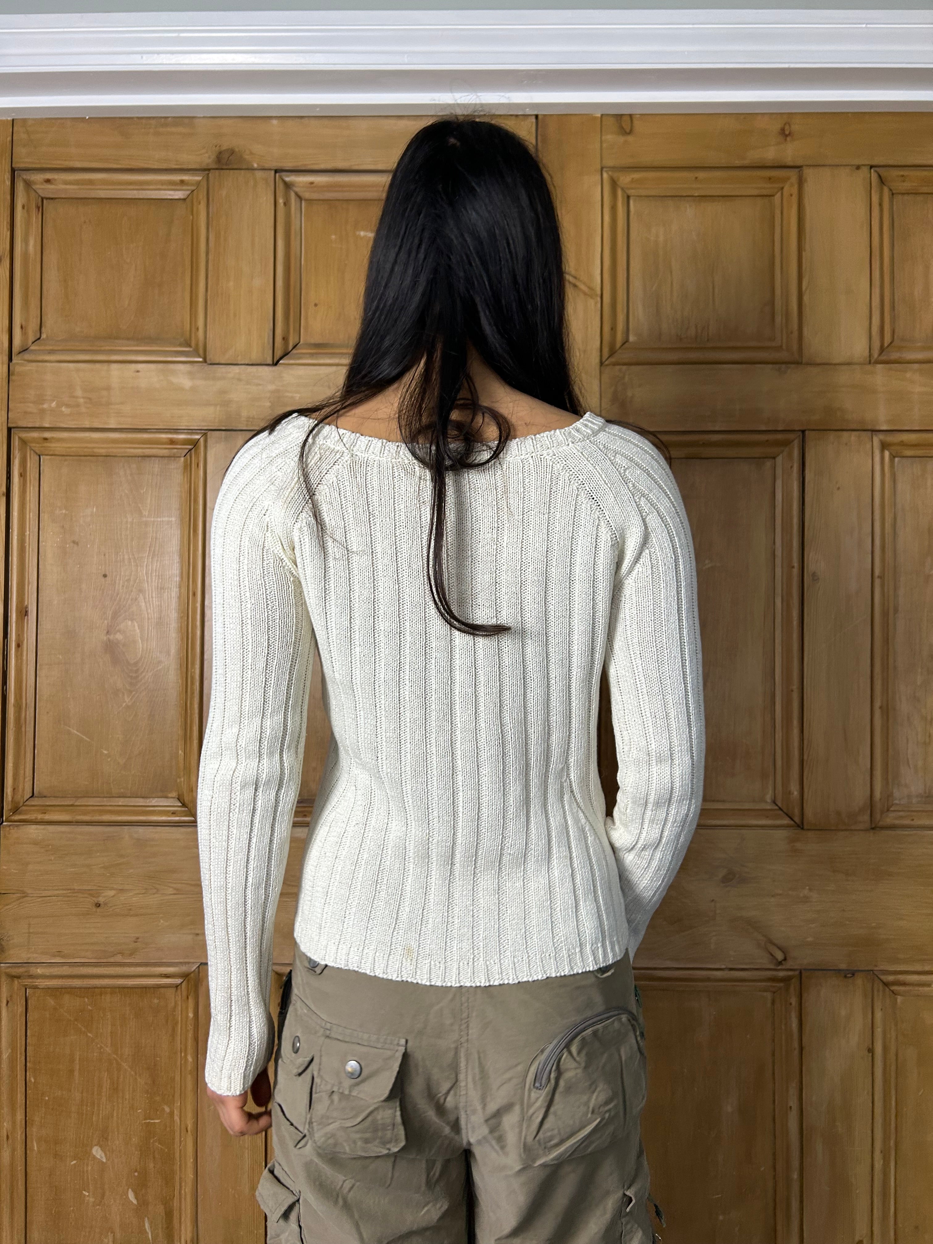 White ribbed jumper with button detailing