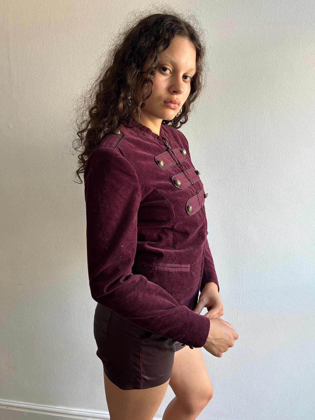 Military Style Grape Corduroy Jacket