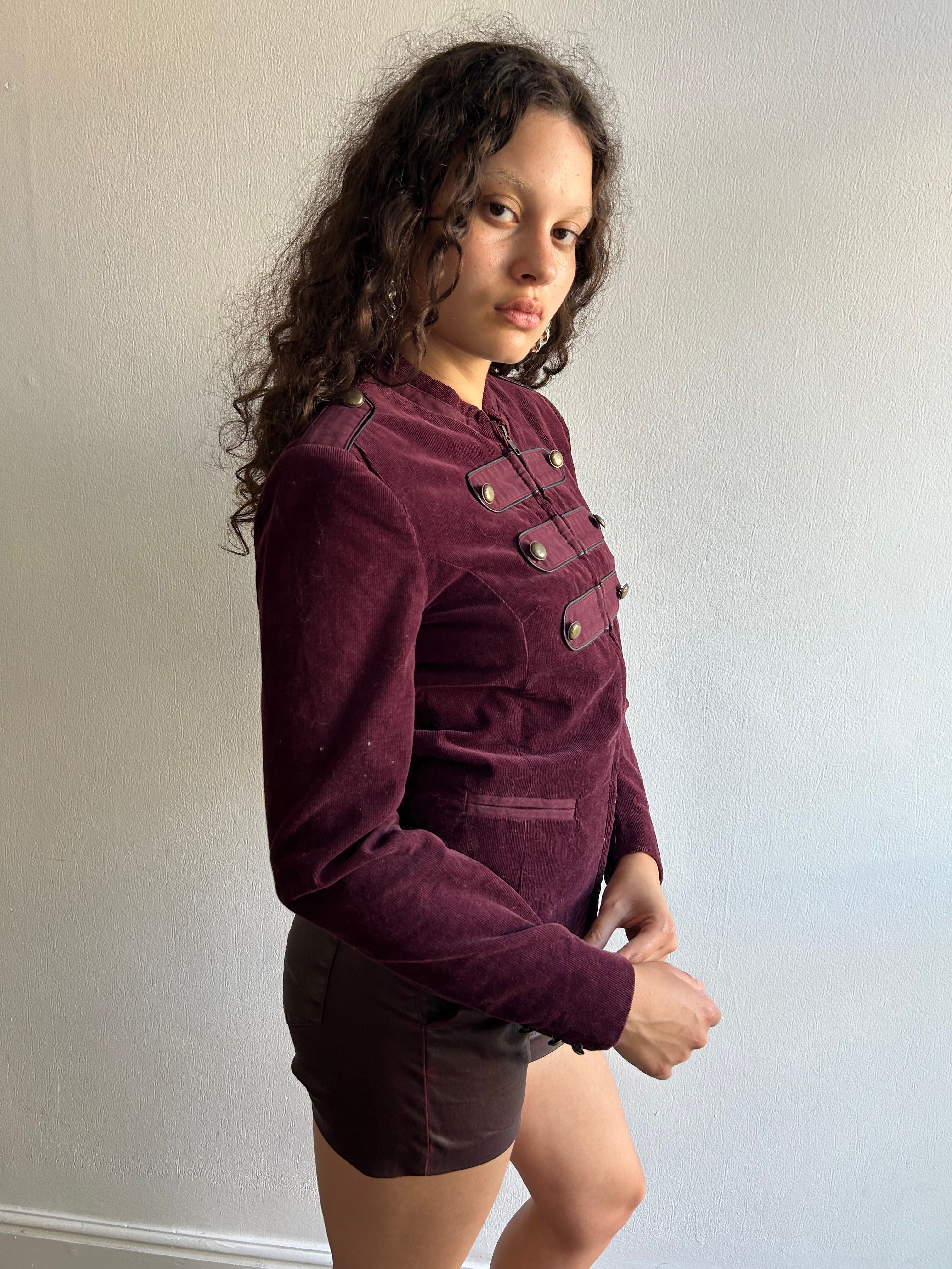 Military Style Grape Corduroy Jacket