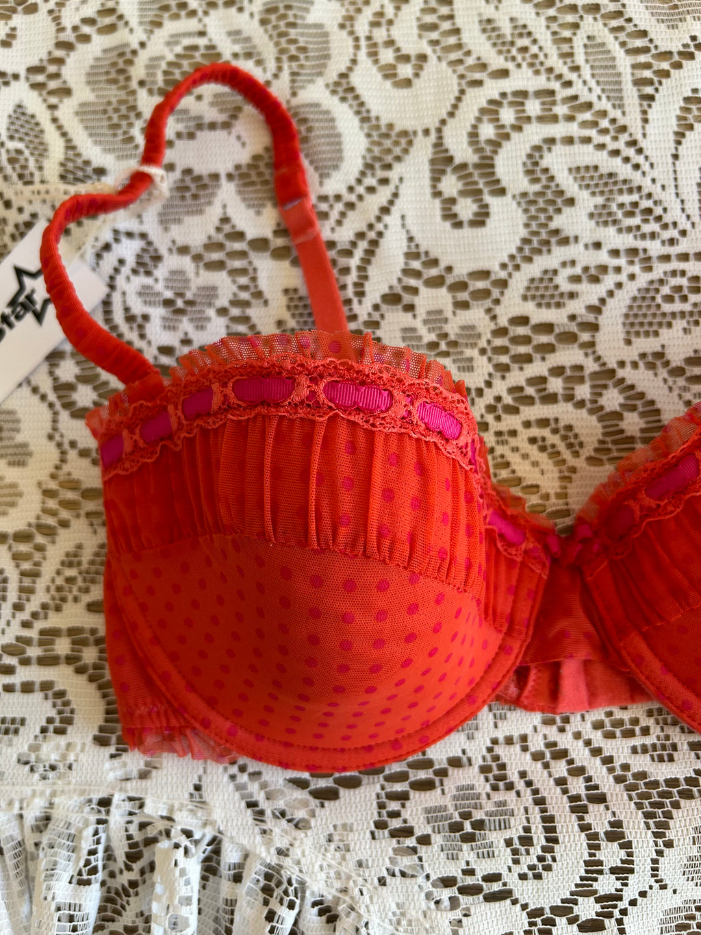 Orange and Pink Polka Dot Bra