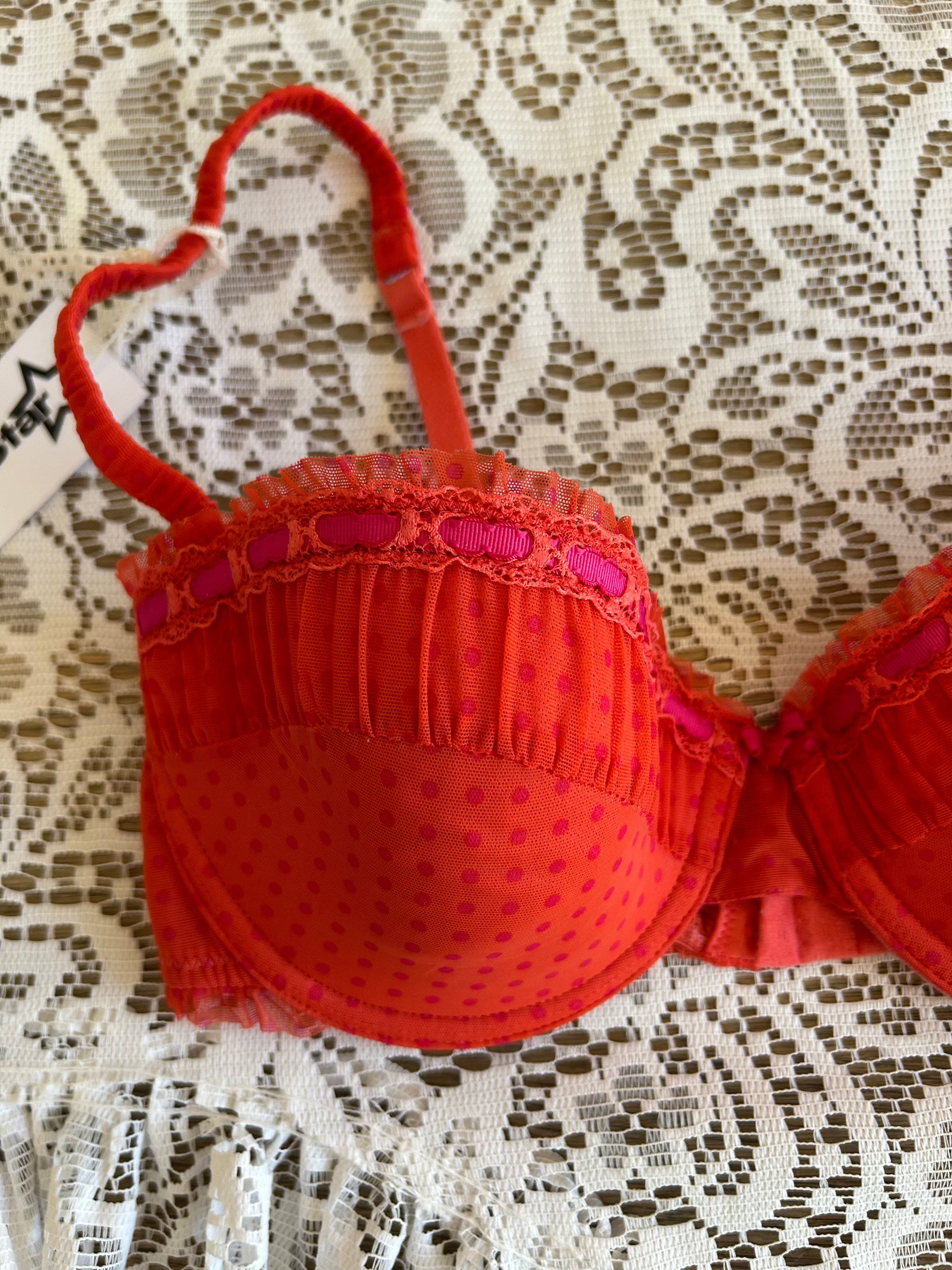 Orange and Pink Polka Dot Bra